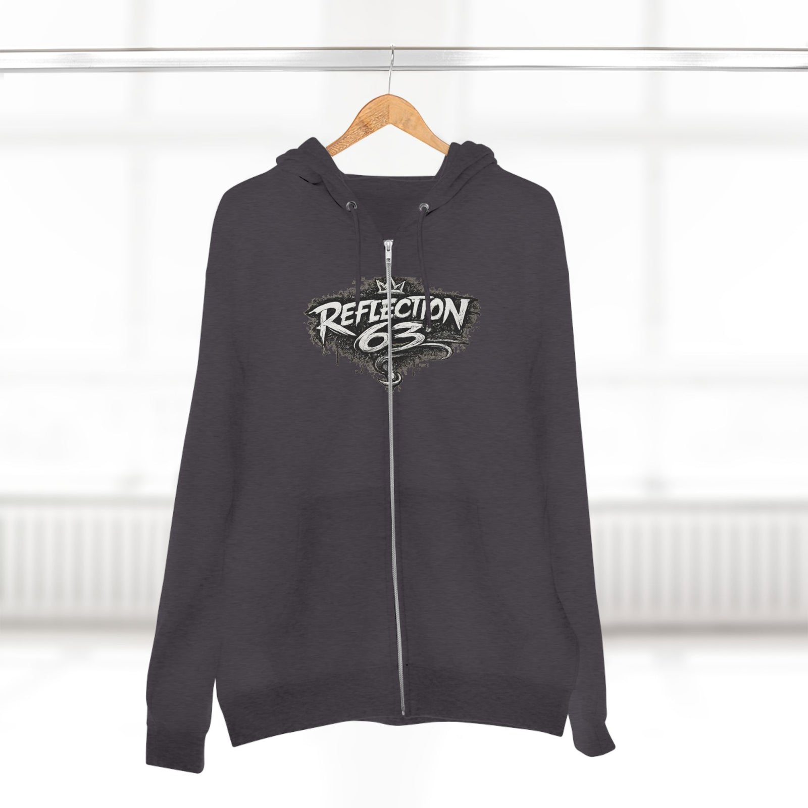 Reflection 63 Zip Hoodie — Vintage Crest Graphic Zip-Up Hoodie