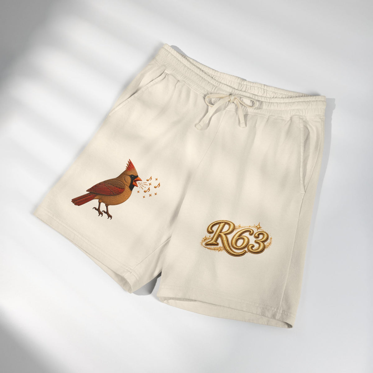 Cardinal '63 Fleece Sweat Shorts — Vintage Bird Graphic Lightweight Lounge Shorts