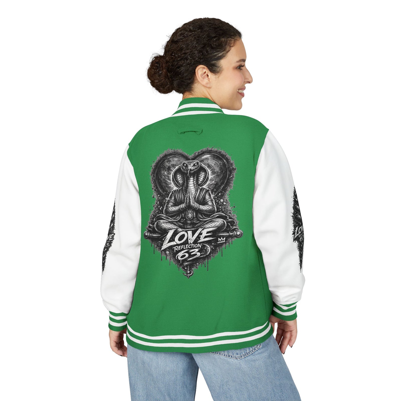 Letterman Jacket — Retro 'Love Reflection 63' Snake Heart Embroidered Design