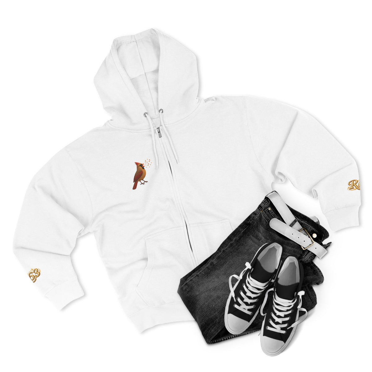 Cardinal Bird Zip Hoodie — Vintage Red Cardinal Graphic Zip-Up
