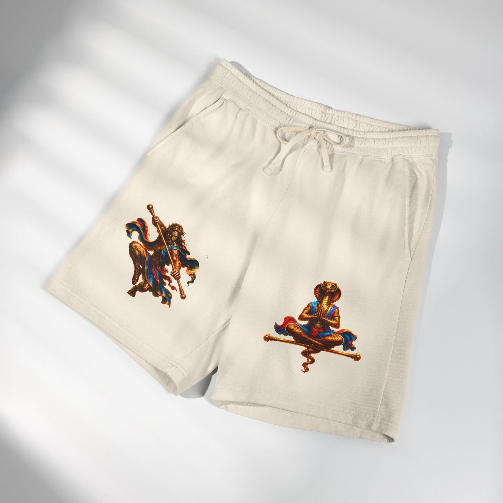 Mythic Yoga Sweat Shorts — Serpent & Warrior Graphic Fleece Shorts