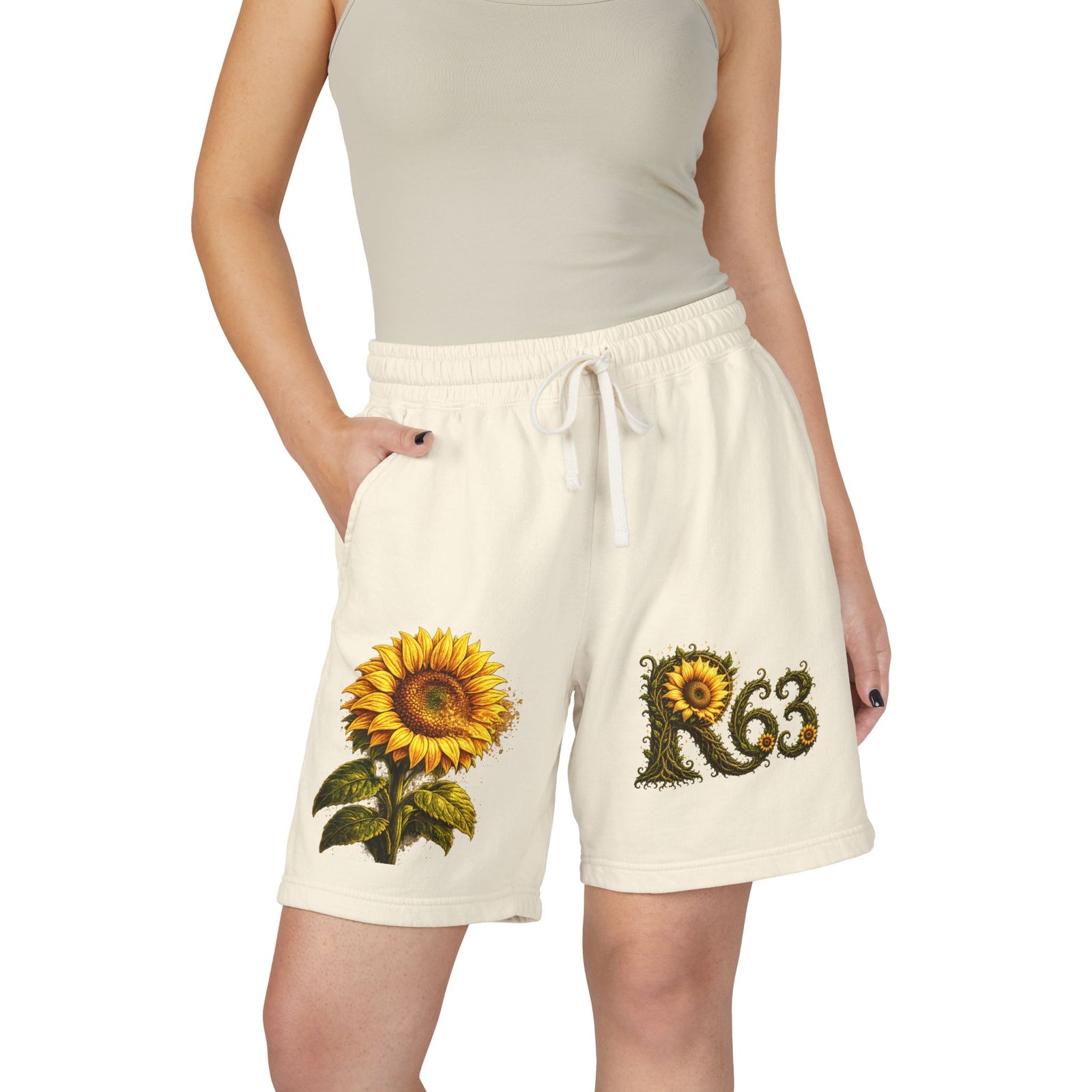 Sunflower Bee Fleece Sweat Shorts — Garment-Dyed Lightweight Lounge Shorts
