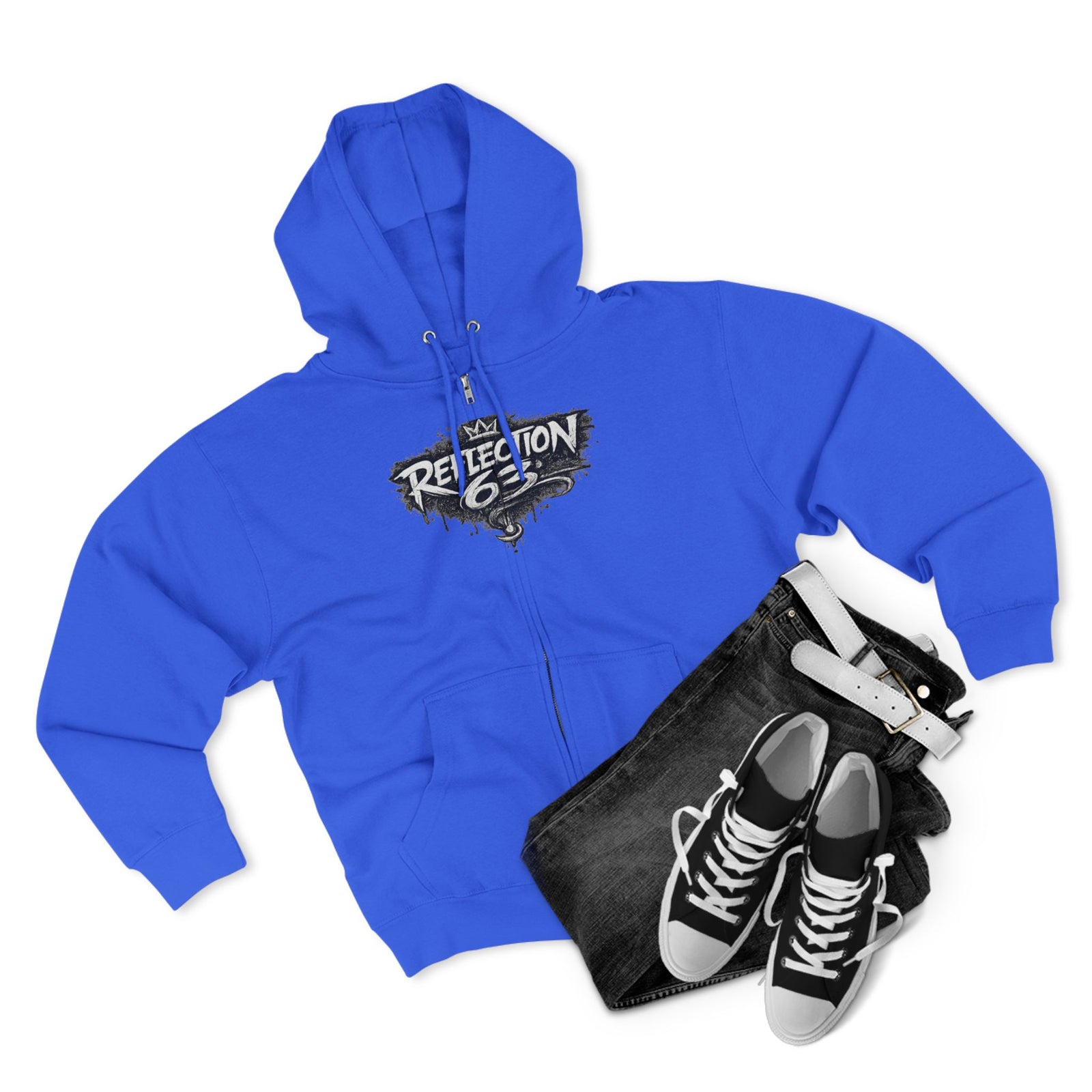 Reflection 63 Zip Hoodie — Vintage Crest Graphic Zip-Up Hoodie