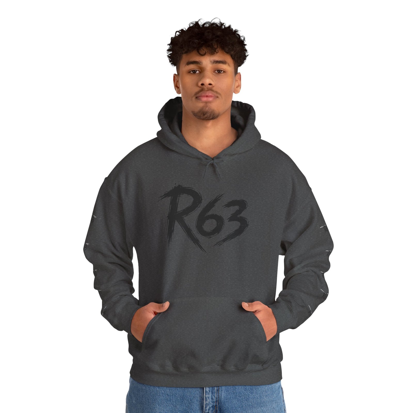 R63 Graphic Hoodie — Reflective Souls Back Print, Sleeve Logo Streetwear