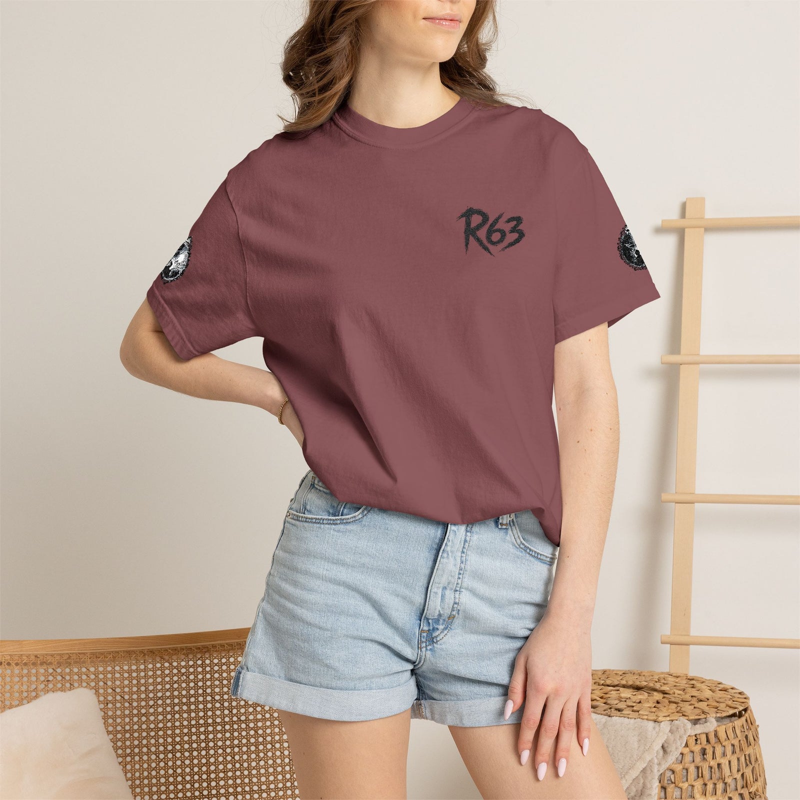 R63 Minimal Logo T-Shirt — Streetwear Graphic Tee with Sleeve Emblem