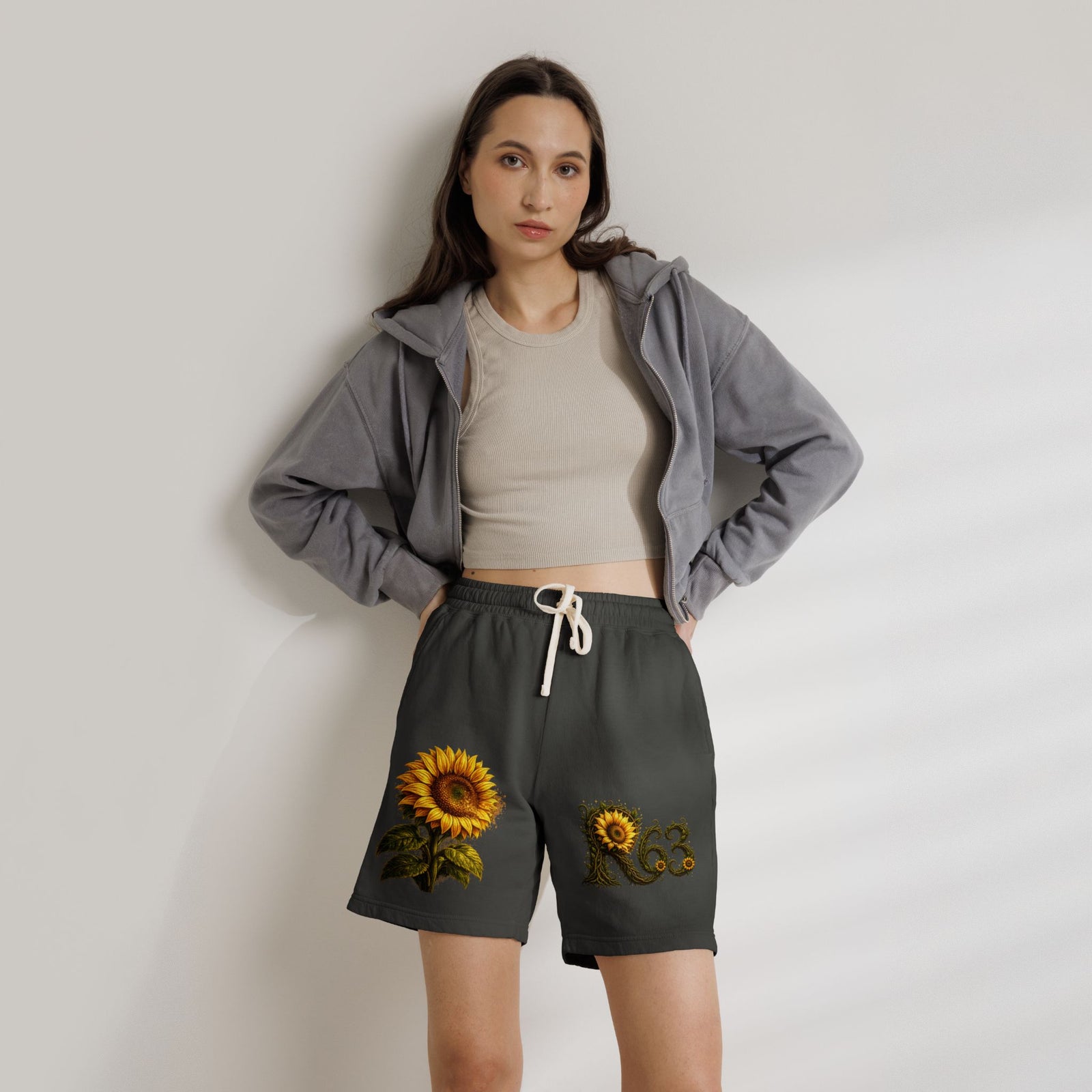 Sunflower Bee Fleece Sweat Shorts — Garment-Dyed Lightweight Lounge Shorts