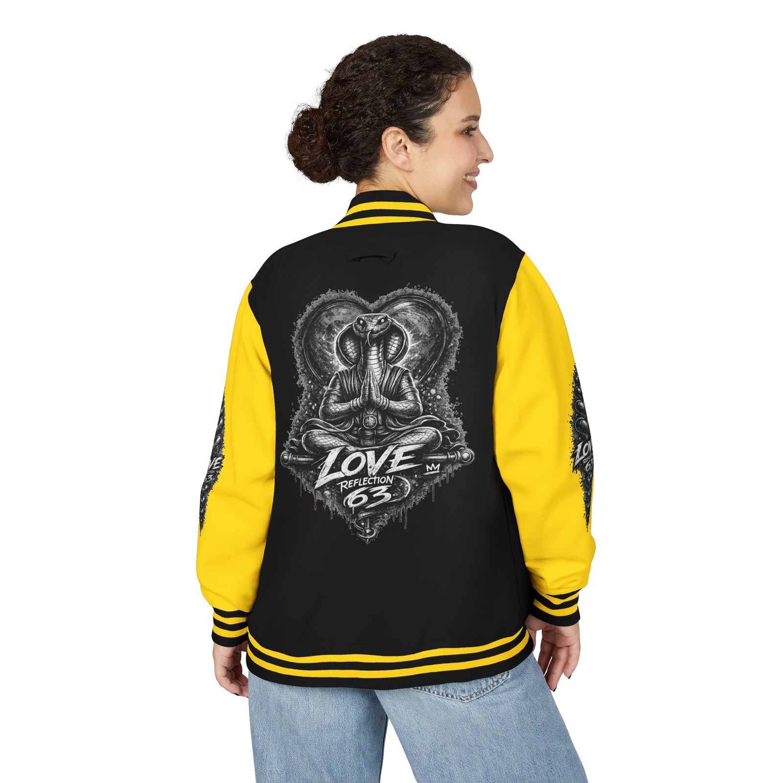 Letterman Jacket — Retro 'Love Reflection 63' Snake Heart Embroidered Design