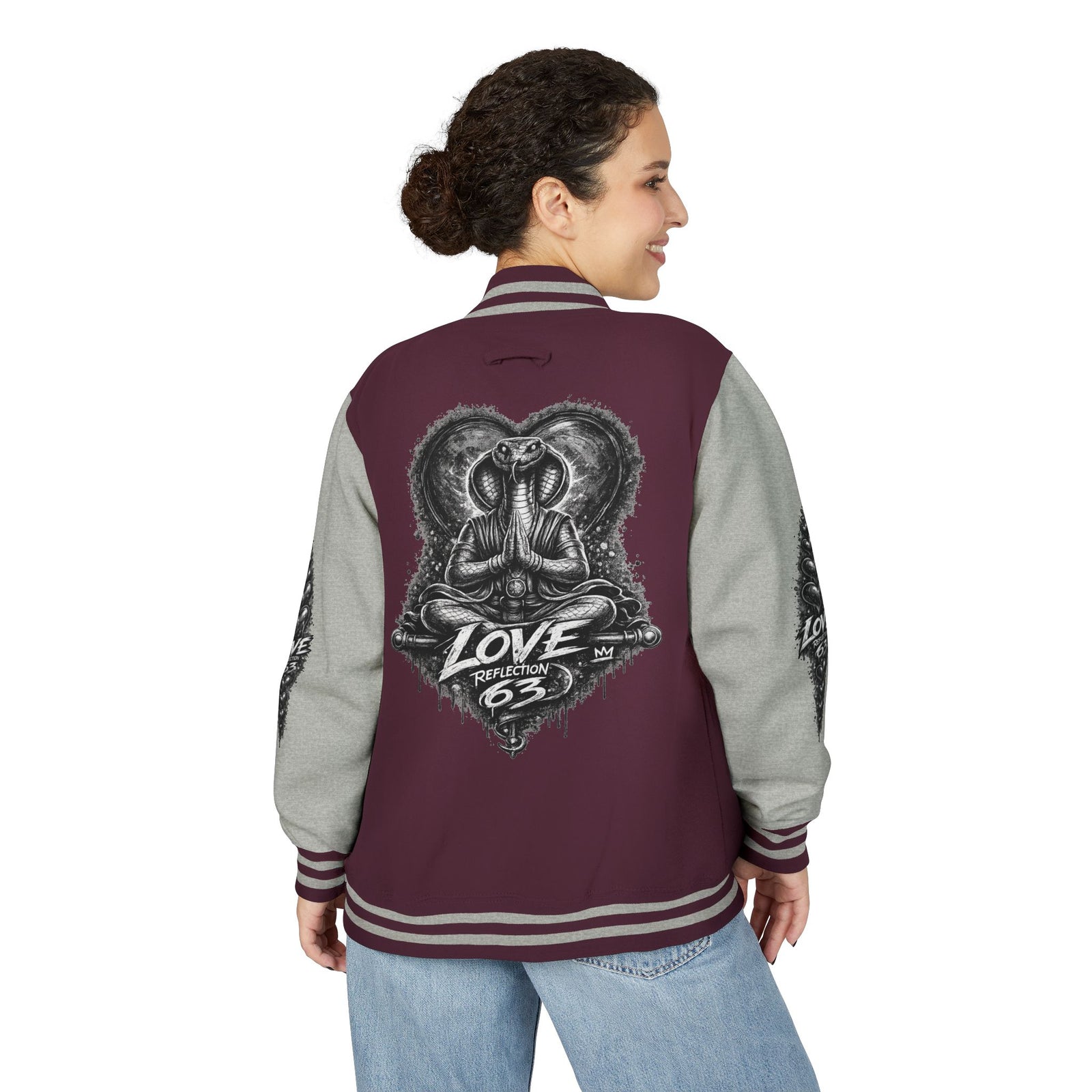 Letterman Jacket — Retro 'Love Reflection 63' Snake Heart Embroidered Design