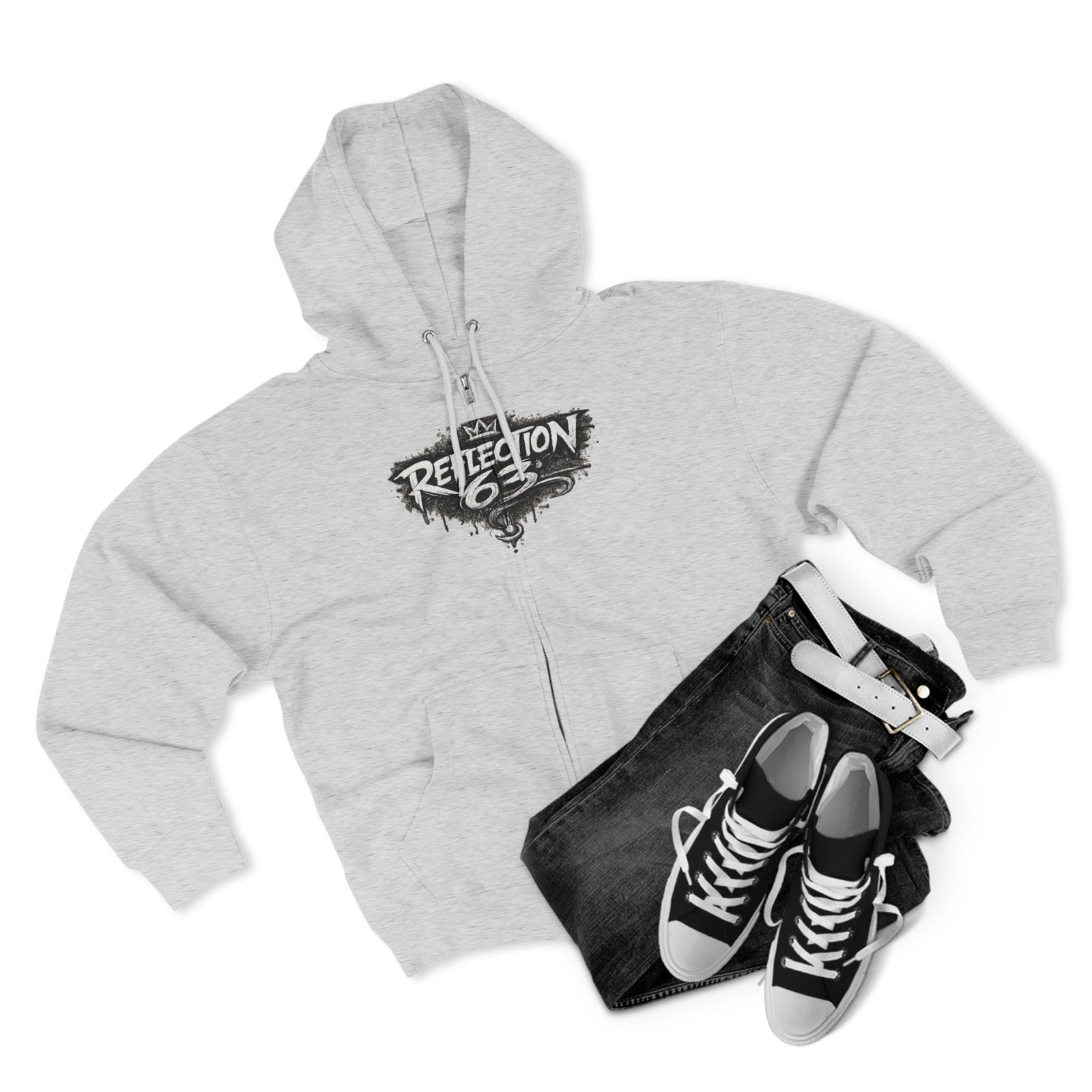 Reflection 63 Zip Hoodie — Vintage Crest Graphic Zip-Up Hoodie
