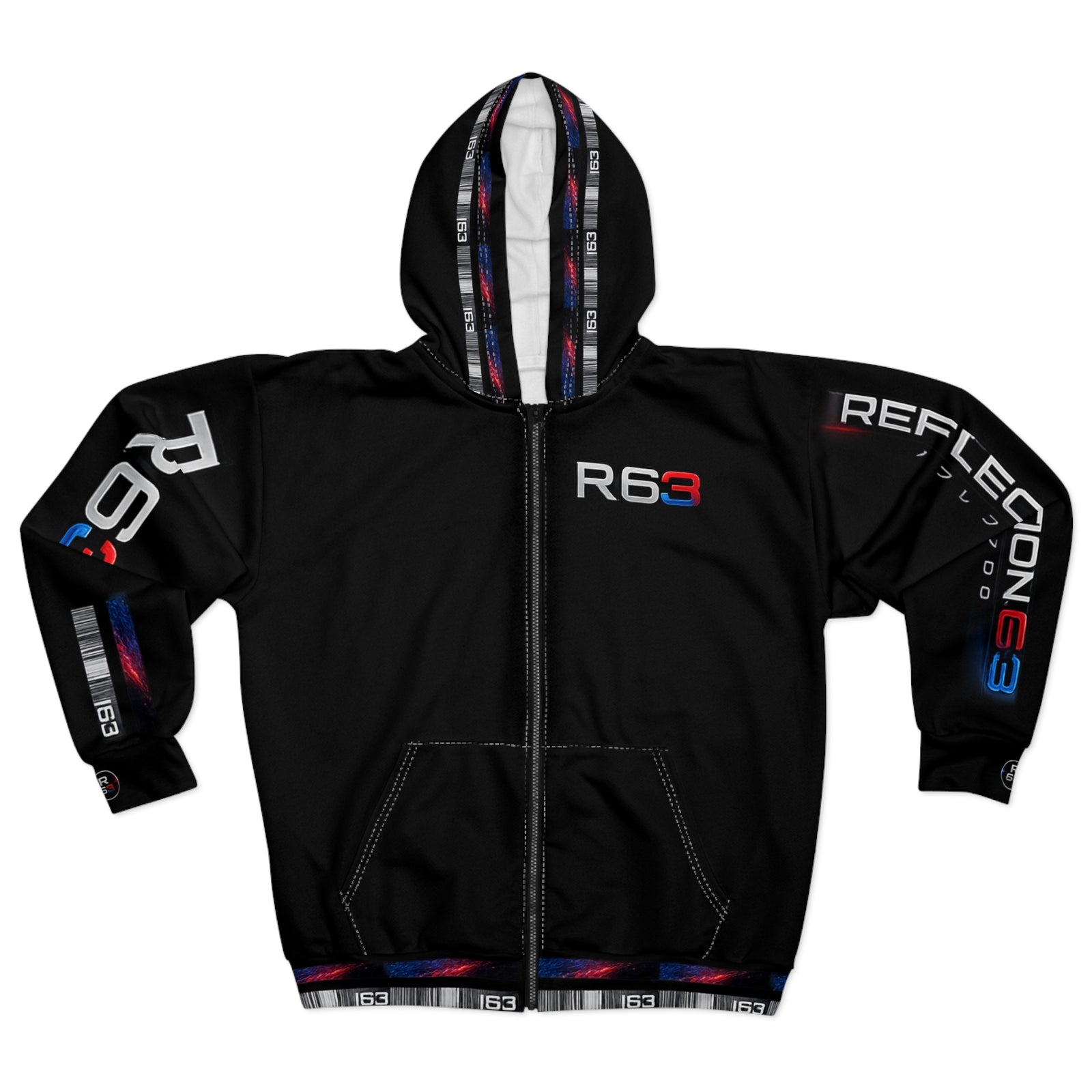 Reflection63 Space Logo Zip Hoodie — Sci‑Fi Graphic Full‑Zip Hoodie