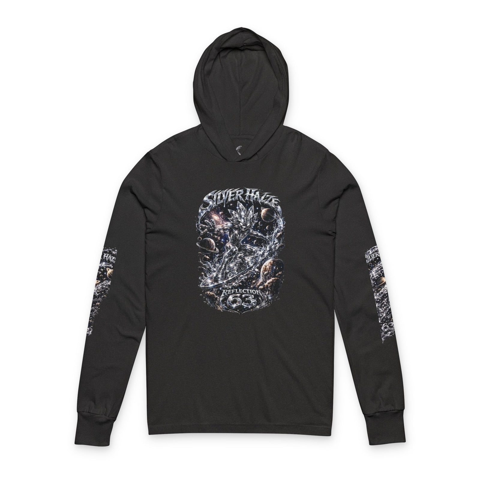 Skull Reflection Hooded Long Sleeve Tee — Gothic Graphic Hooded Shirt