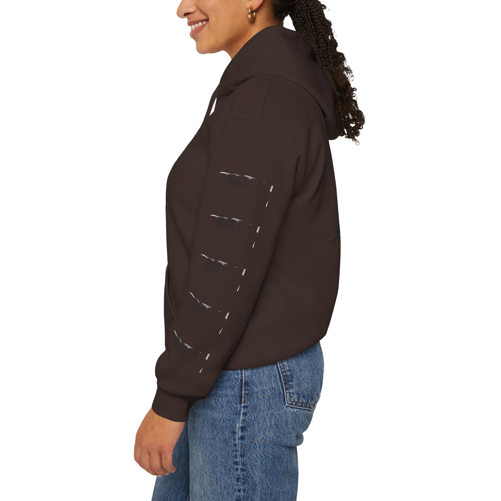 R63 Graphic Hoodie — Reflective Souls Back Print, Sleeve Logo Streetwear