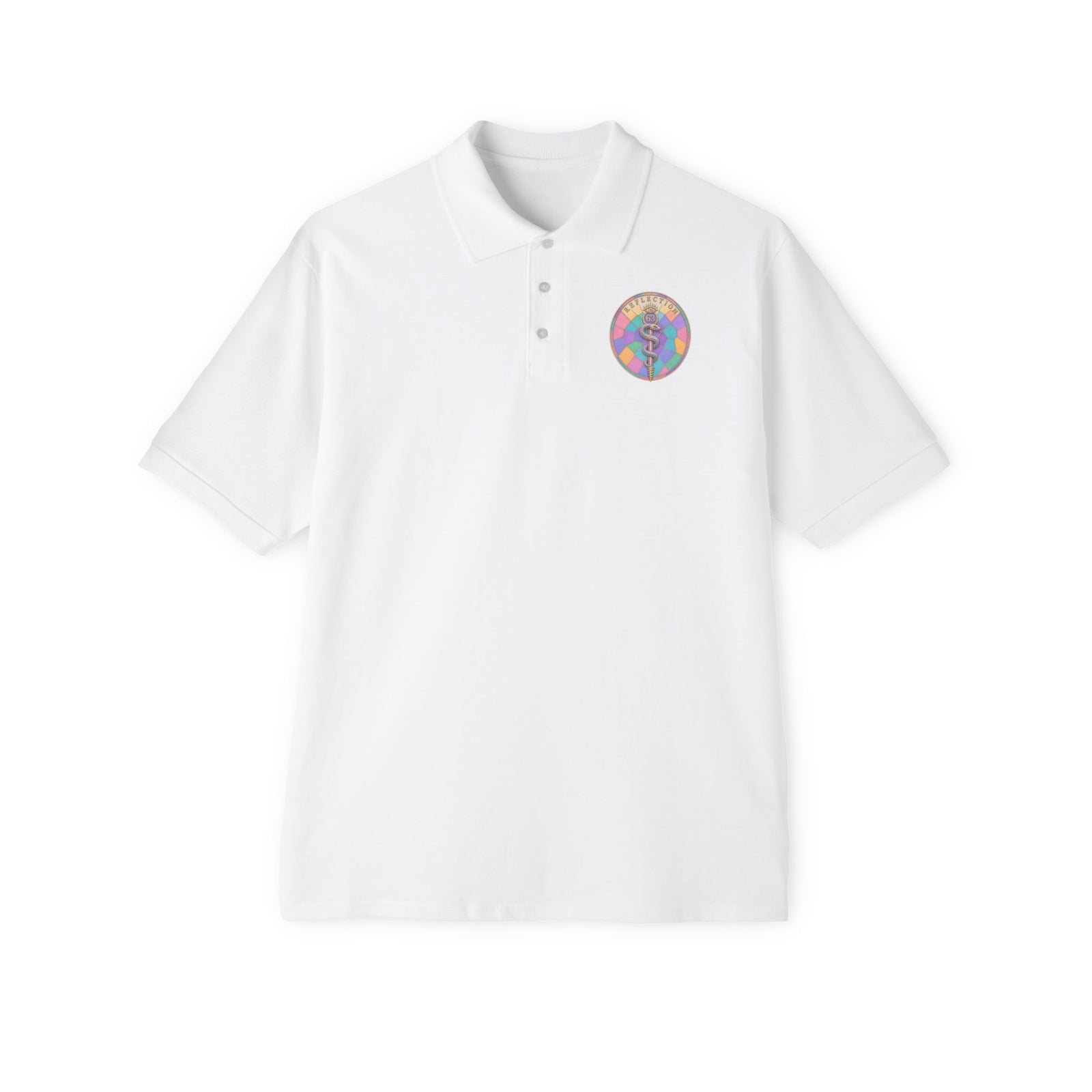 Men's Polo — Retro Sacred Mother & Child Emblem