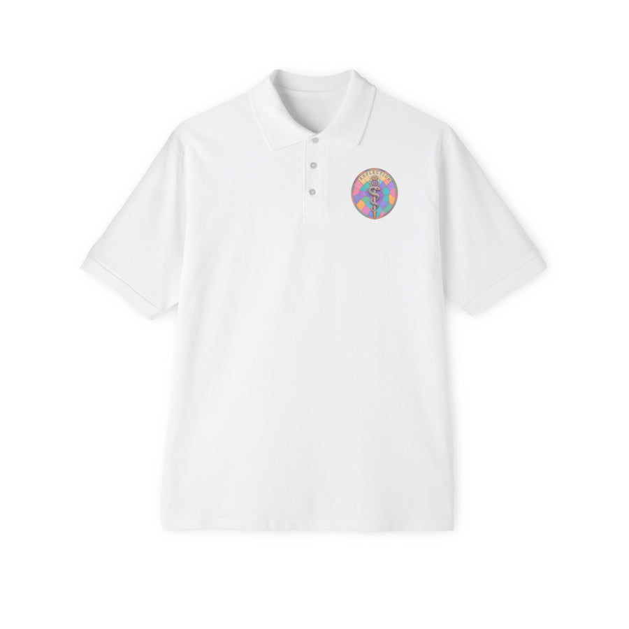 Men's Polo — Retro Sacred Mother & Child Emblem