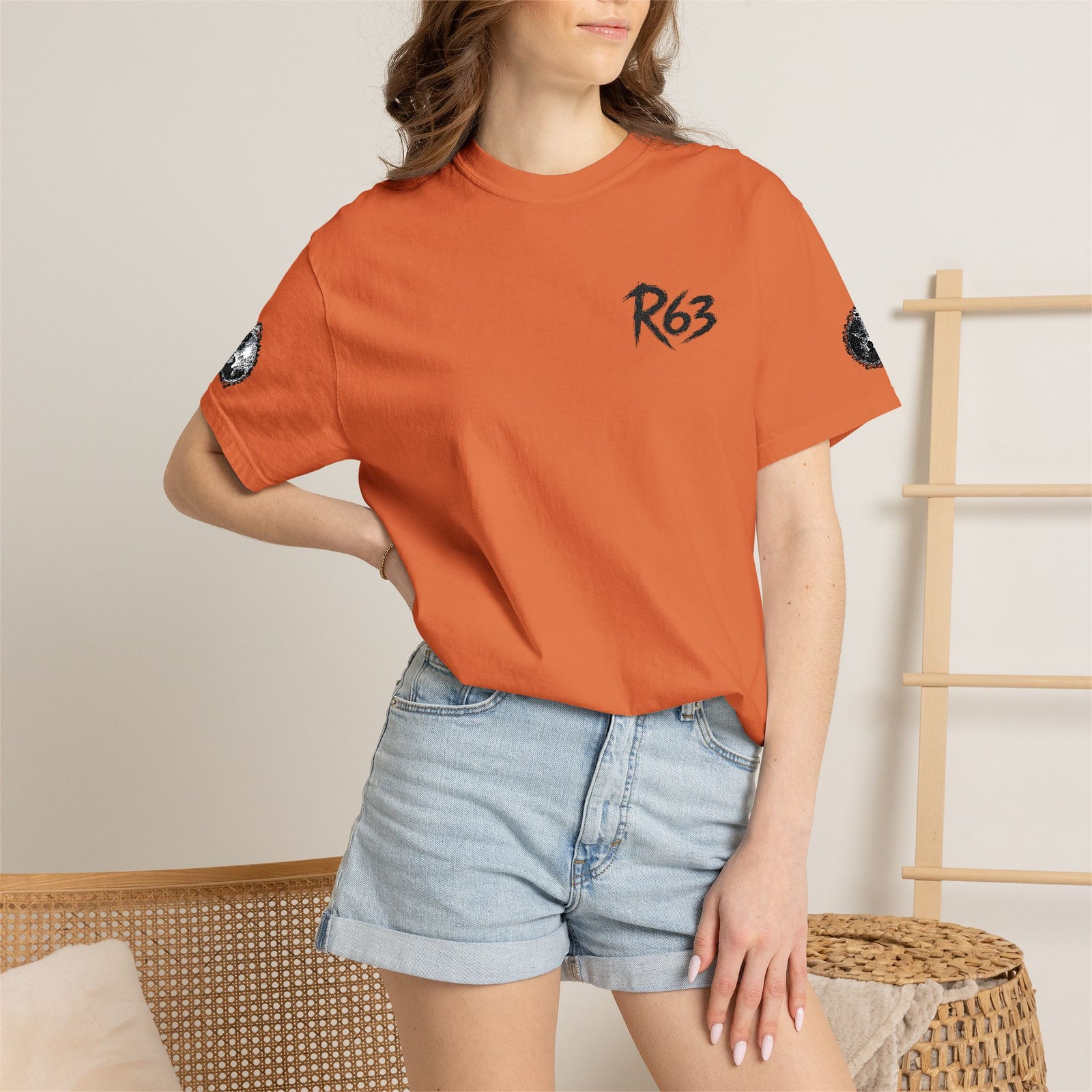 R63 Minimal Logo T-Shirt — Streetwear Graphic Tee with Sleeve Emblem