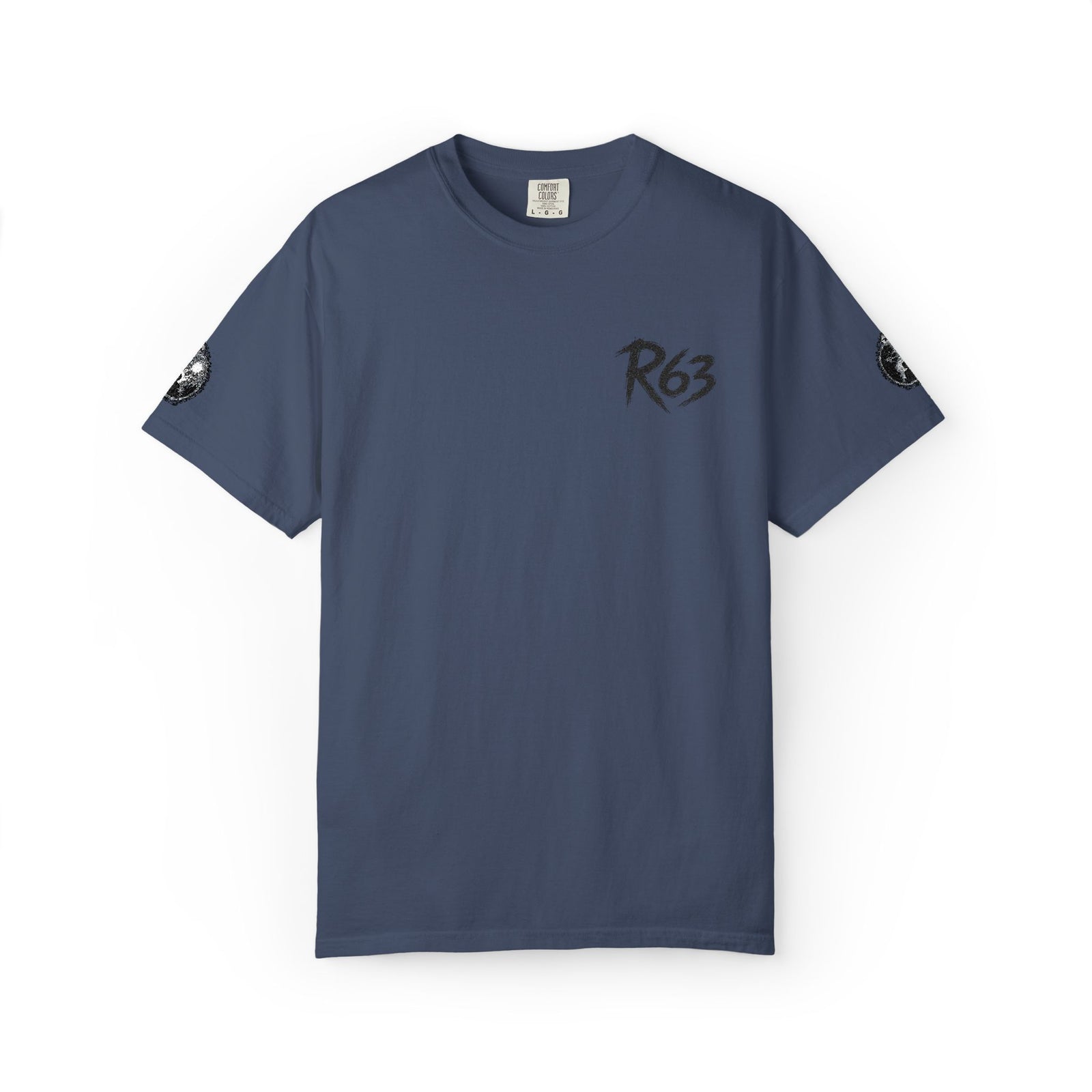 R63 Minimal Logo T-Shirt — Streetwear Graphic Tee with Sleeve Emblem