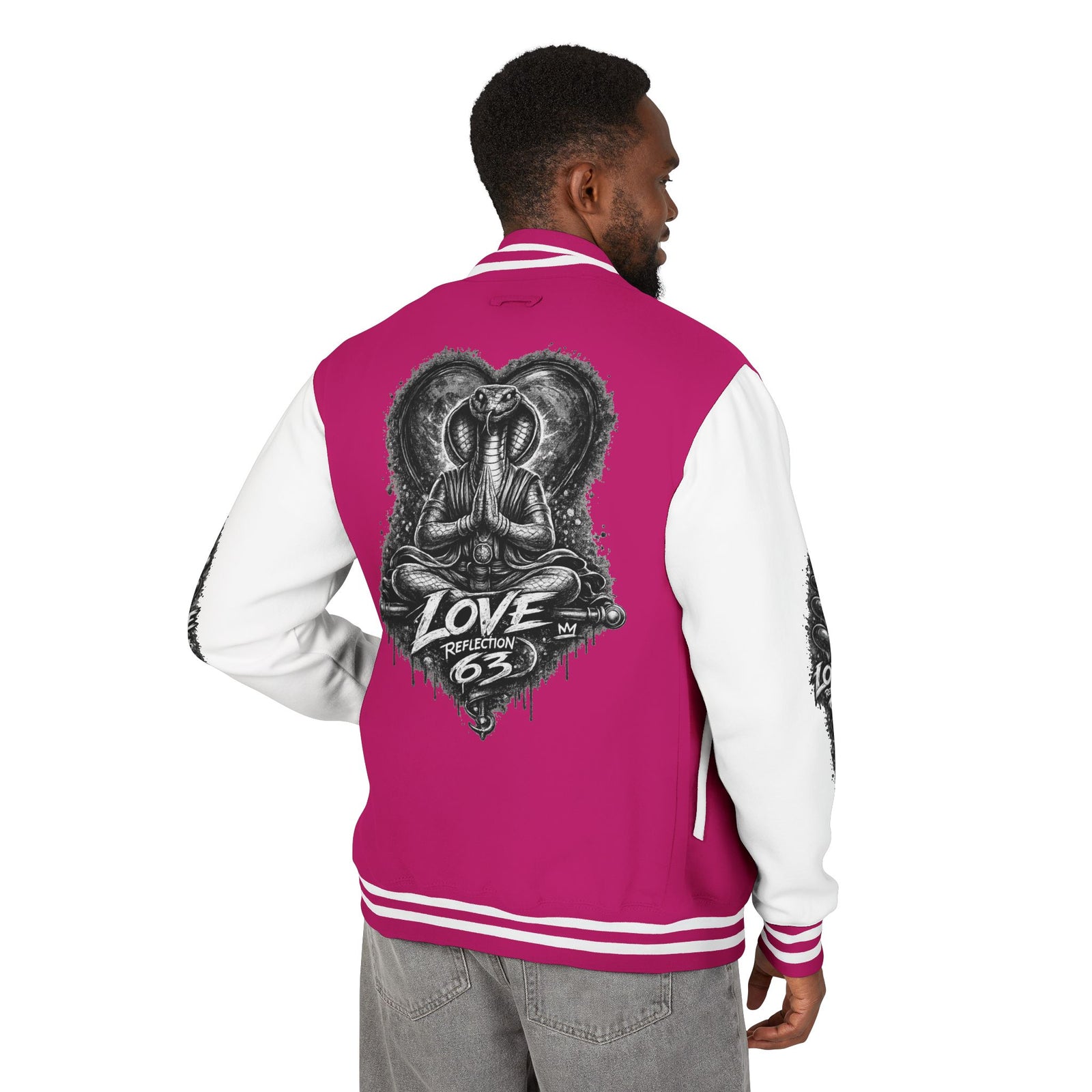 Letterman Jacket — Retro 'Love Reflection 63' Snake Heart Embroidered Design