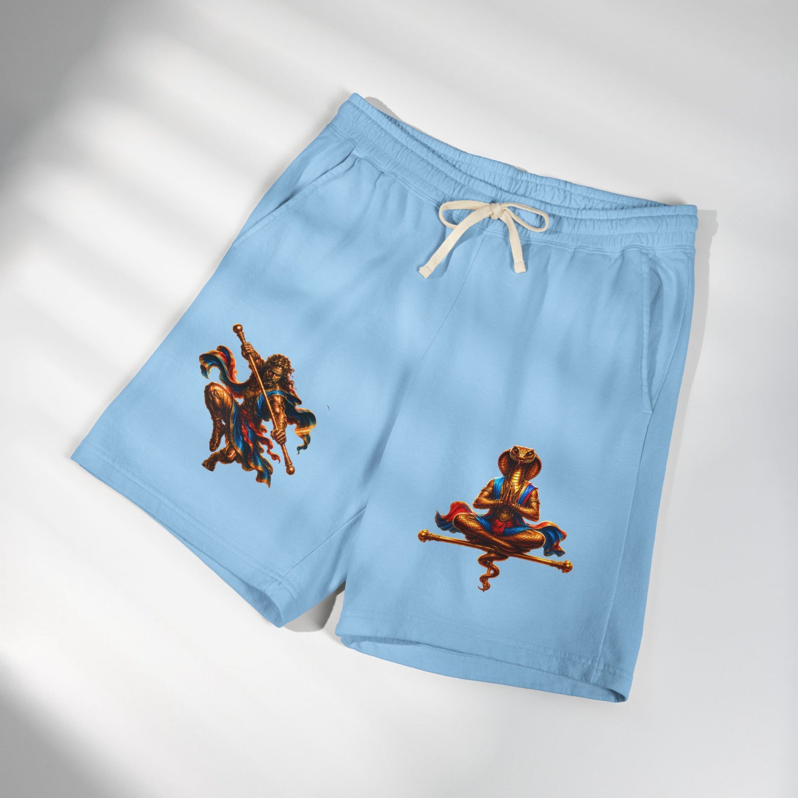 Mythic Yoga Sweat Shorts — Serpent & Warrior Graphic Fleece Shorts