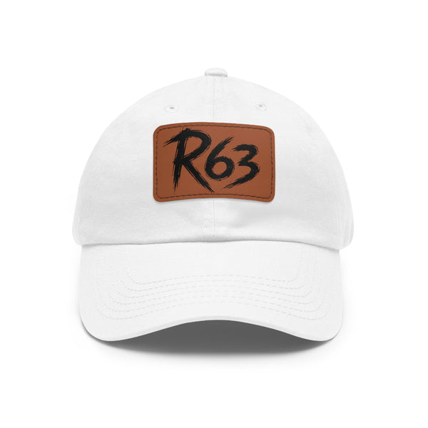 Leather Patch Dad Hat — R63 Distressed Logo Cap