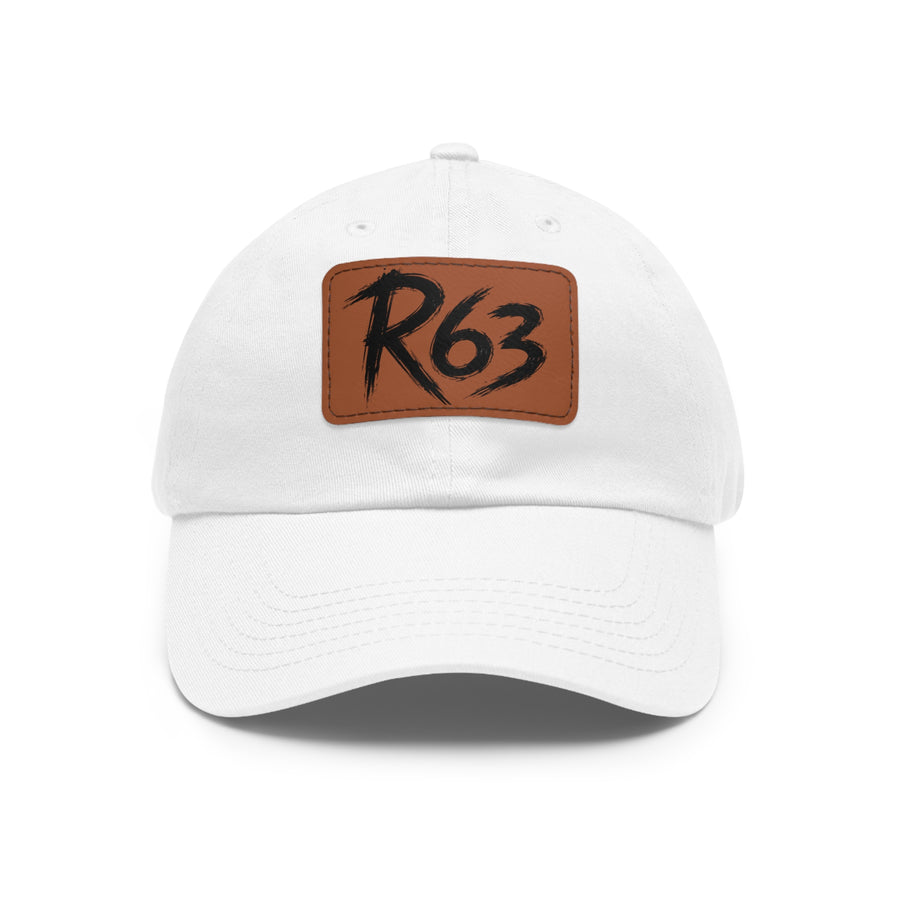 Leather Patch Dad Hat — R63 Distressed Logo Cap