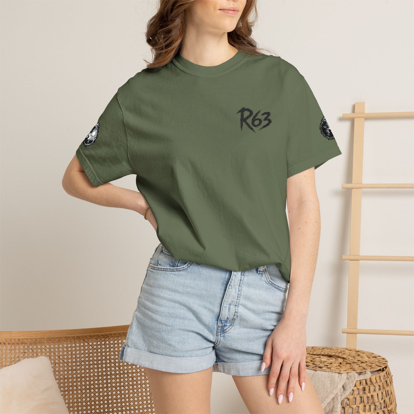 R63 Minimal Logo T-Shirt — Streetwear Graphic Tee with Sleeve Emblem