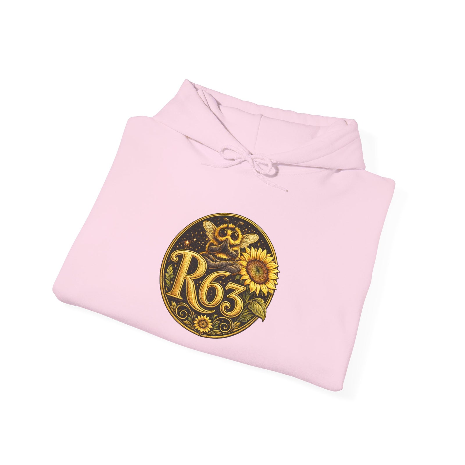 Sunflower Bee Hoodie — R63 Logo Graphic Hooded Sweatshirt