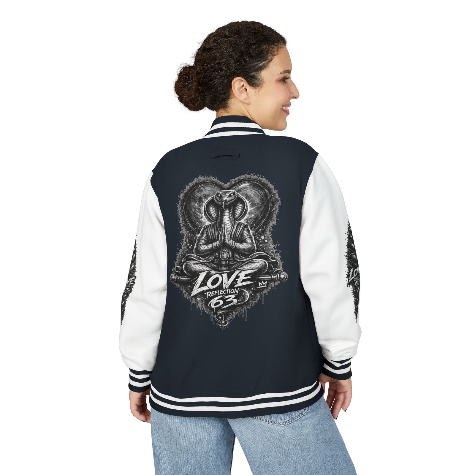 Letterman Jacket — Retro 'Love Reflection 63' Snake Heart Embroidered Design