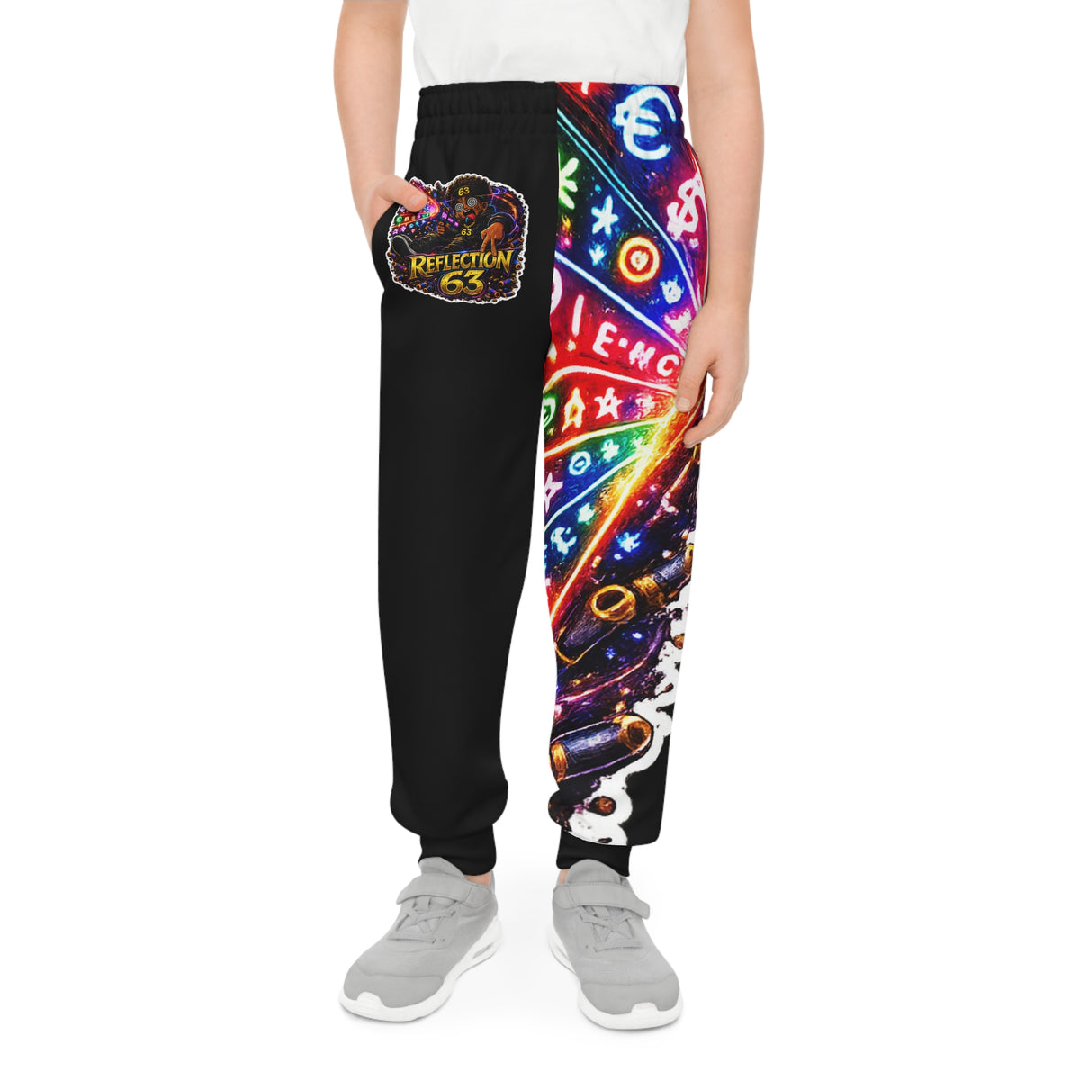 Youth Joggers — Neon Arcade AOP Sweatpants with 'Reflection 63' Patch