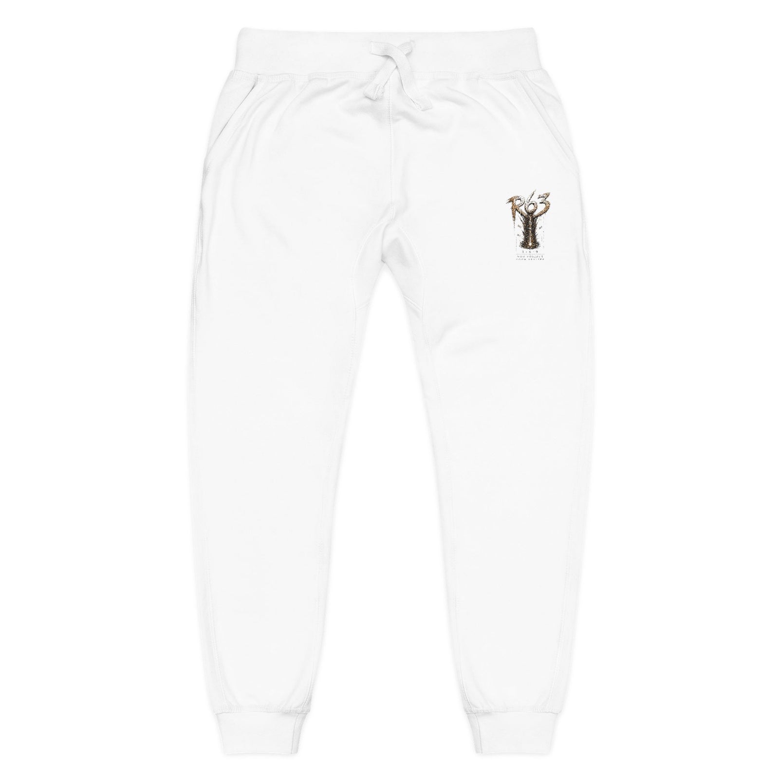 Embroidered Deer Fleece Sweatpants — Cozy White Joggers with Woodland Stag Embroidery