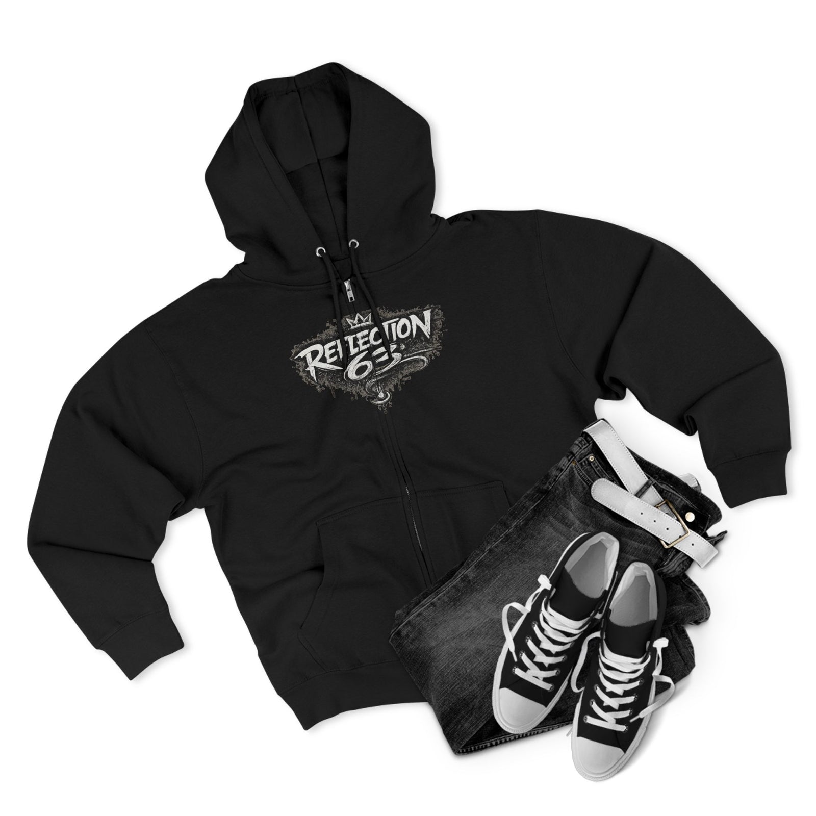 Reflection 63 Zip Hoodie — Vintage Crest Graphic Zip-Up Hoodie