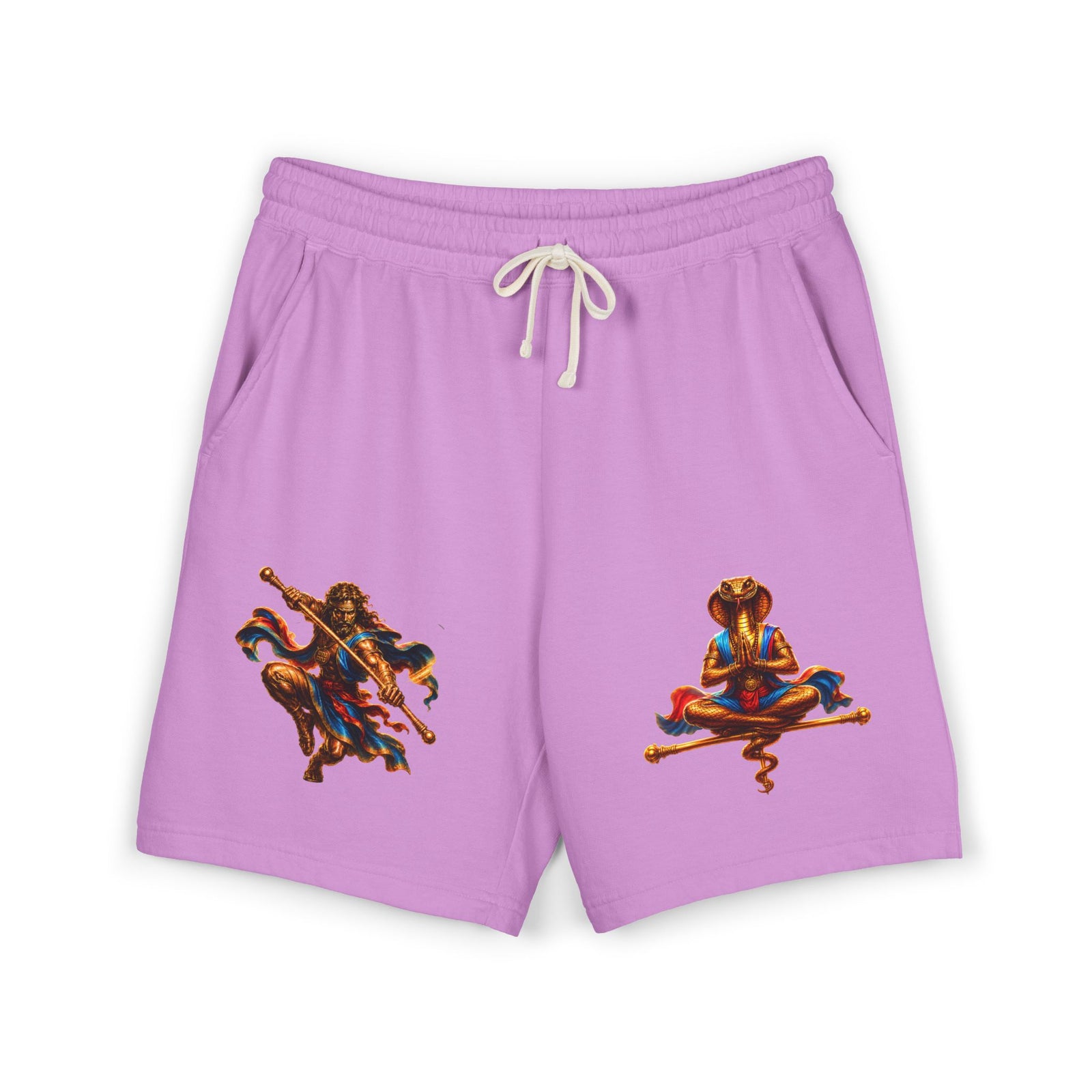 Mythic Yoga Sweat Shorts — Serpent & Warrior Graphic Fleece Shorts