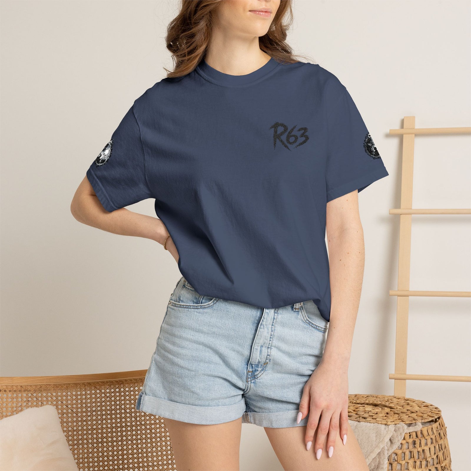 R63 Minimal Logo T-Shirt — Streetwear Graphic Tee with Sleeve Emblem