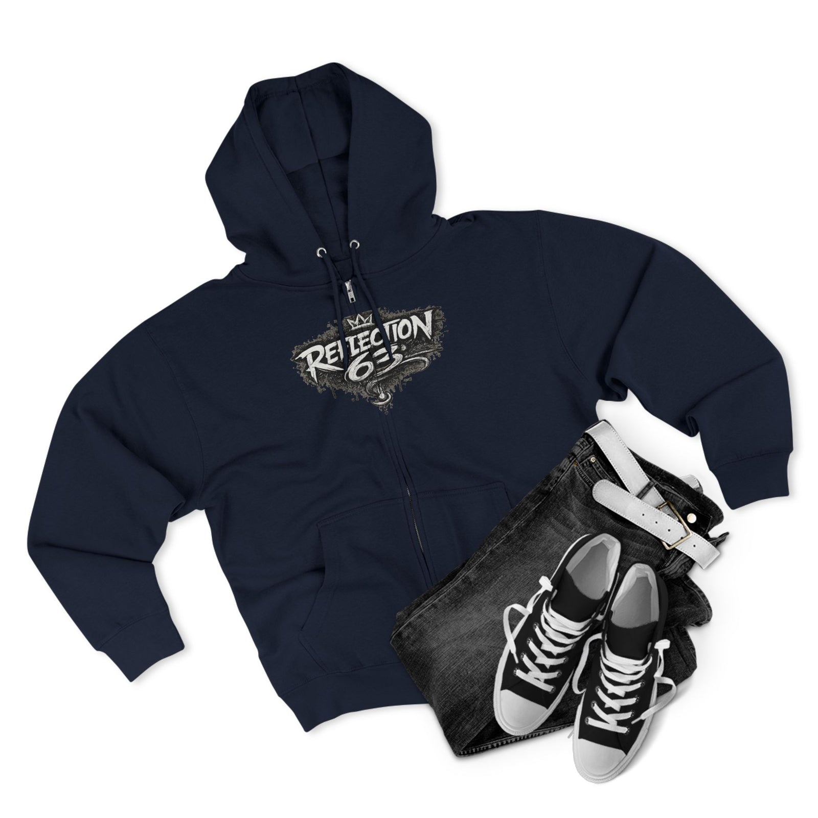 Reflection 63 Zip Hoodie — Vintage Crest Graphic Zip-Up Hoodie