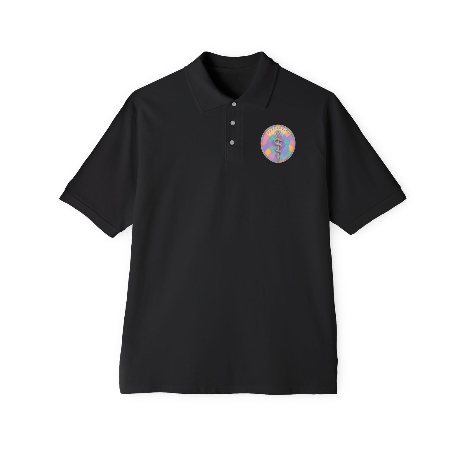 Men's Polo — Retro Sacred Mother & Child Emblem