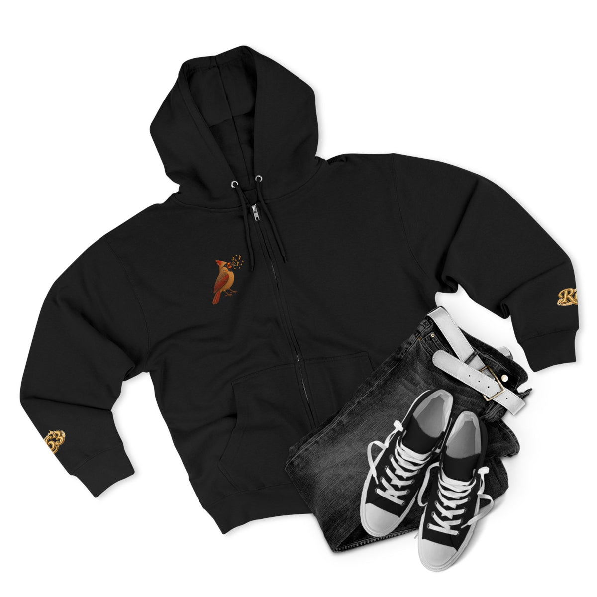 Cardinal Bird Zip Hoodie — Vintage Red Cardinal Graphic Zip-Up