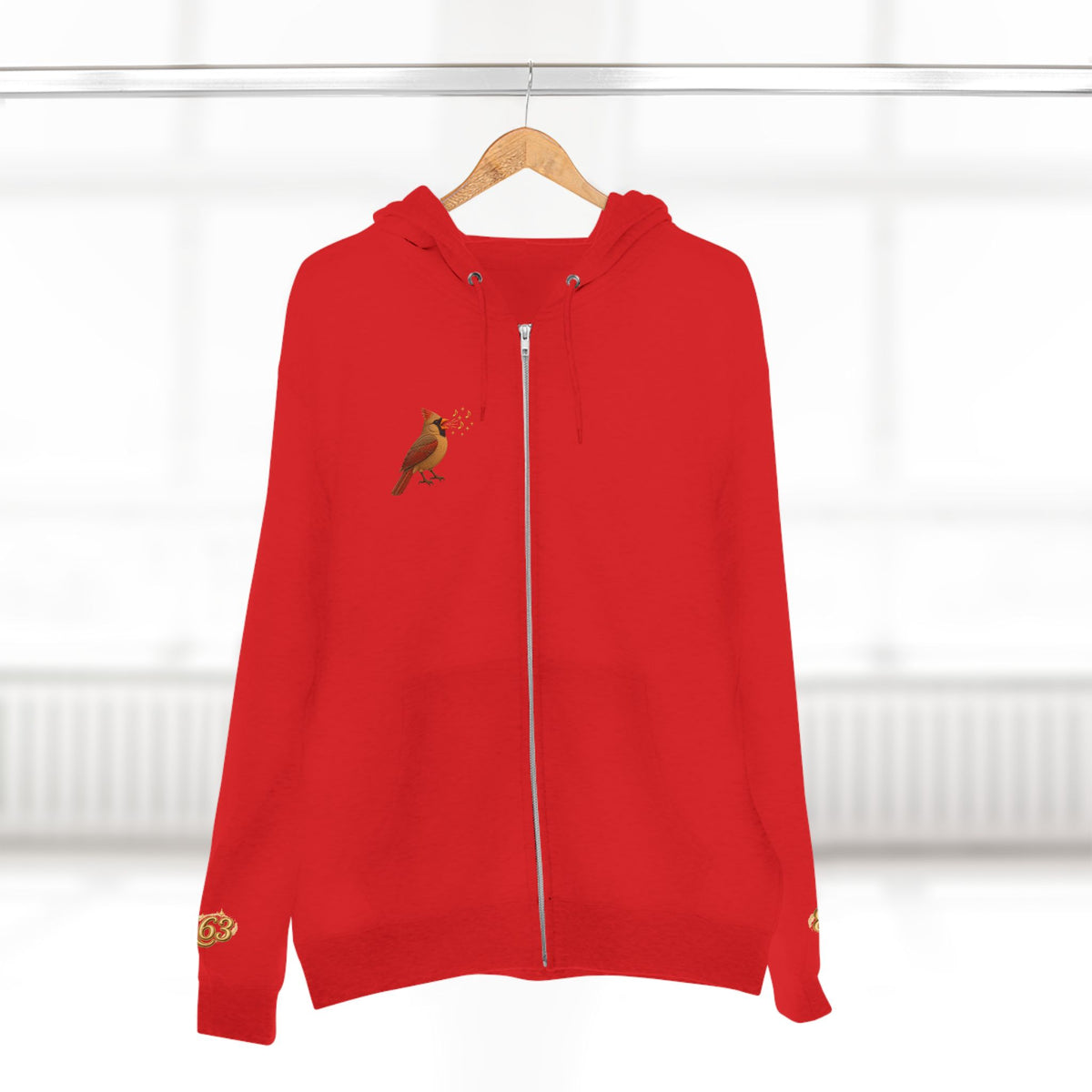 Cardinal Bird Zip Hoodie — Vintage Red Cardinal Graphic Zip-Up