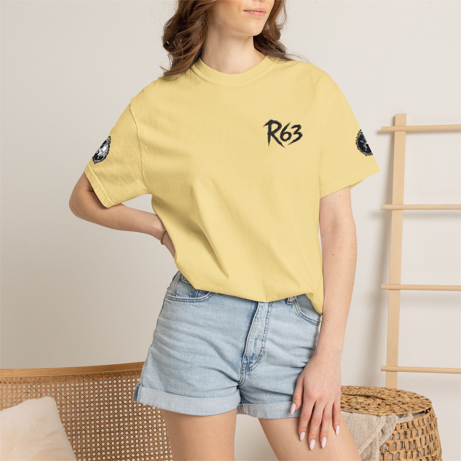 R63 Minimal Logo T-Shirt — Streetwear Graphic Tee with Sleeve Emblem
