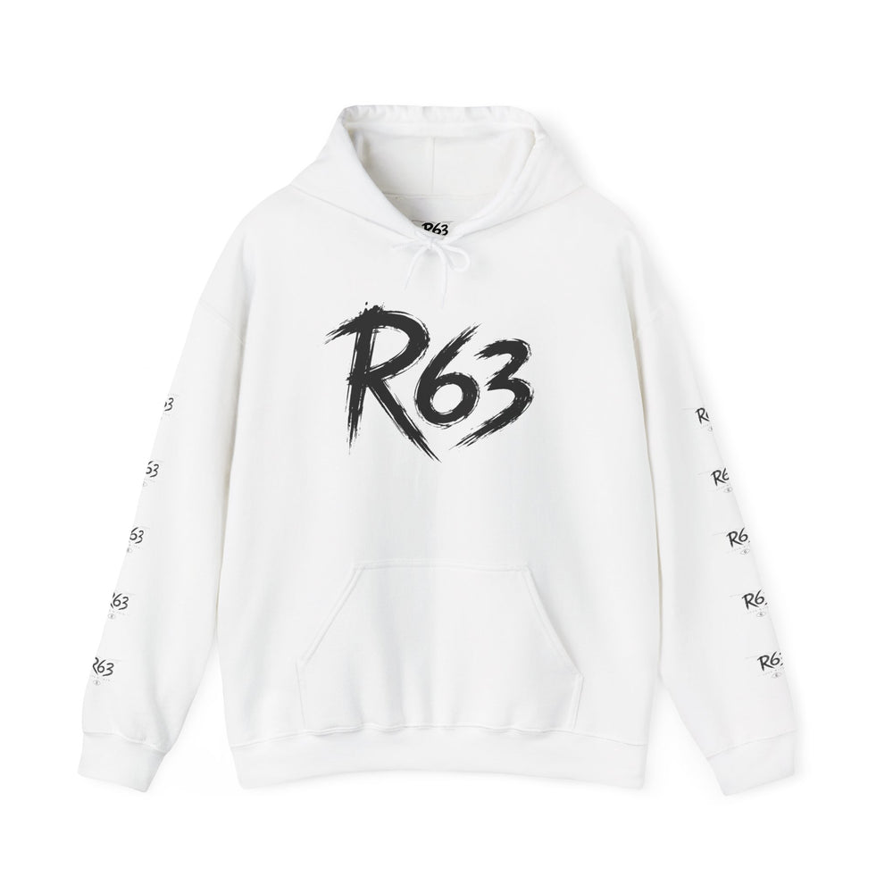 R63 Graphic Hoodie — Reflective Souls Back Print, Sleeve Logo Streetwear