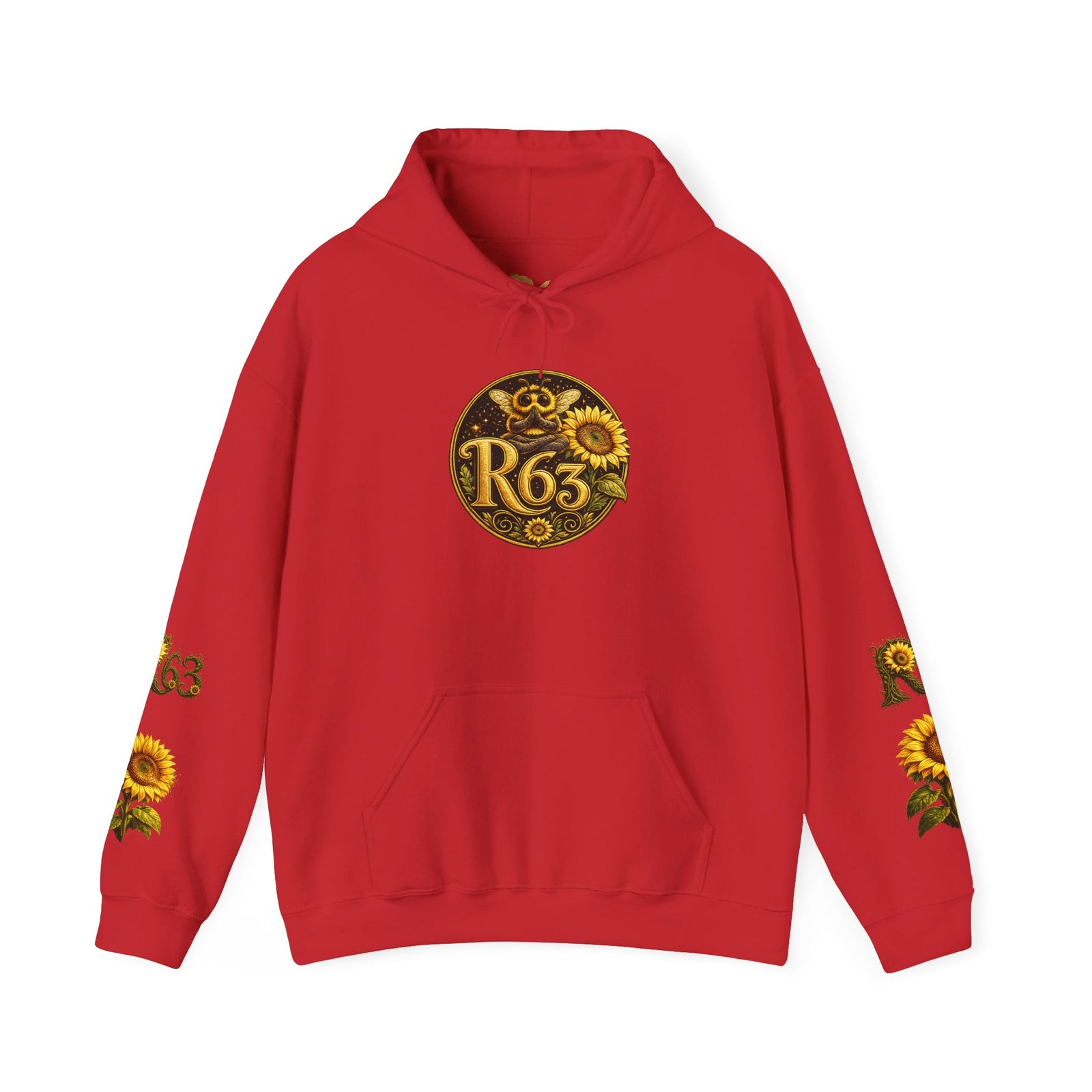 Sunflower Bee Hoodie — R63 Logo Graphic Hooded Sweatshirt