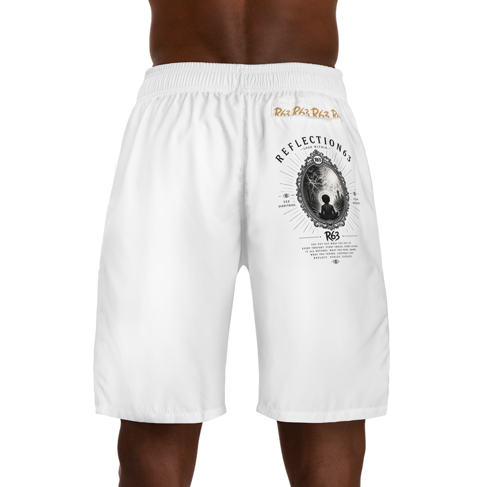 Men's Athletic Jogger Shorts – White with R63 Brush Logo