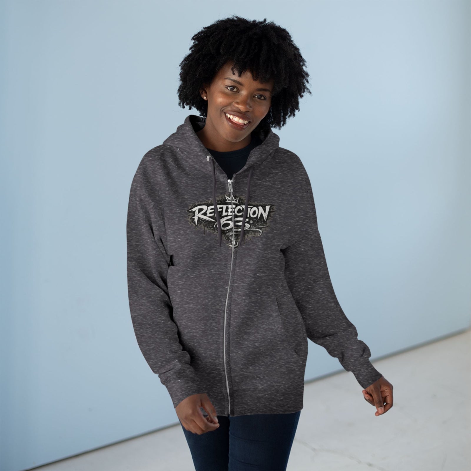 Reflection 63 Zip Hoodie — Vintage Crest Graphic Zip-Up Hoodie