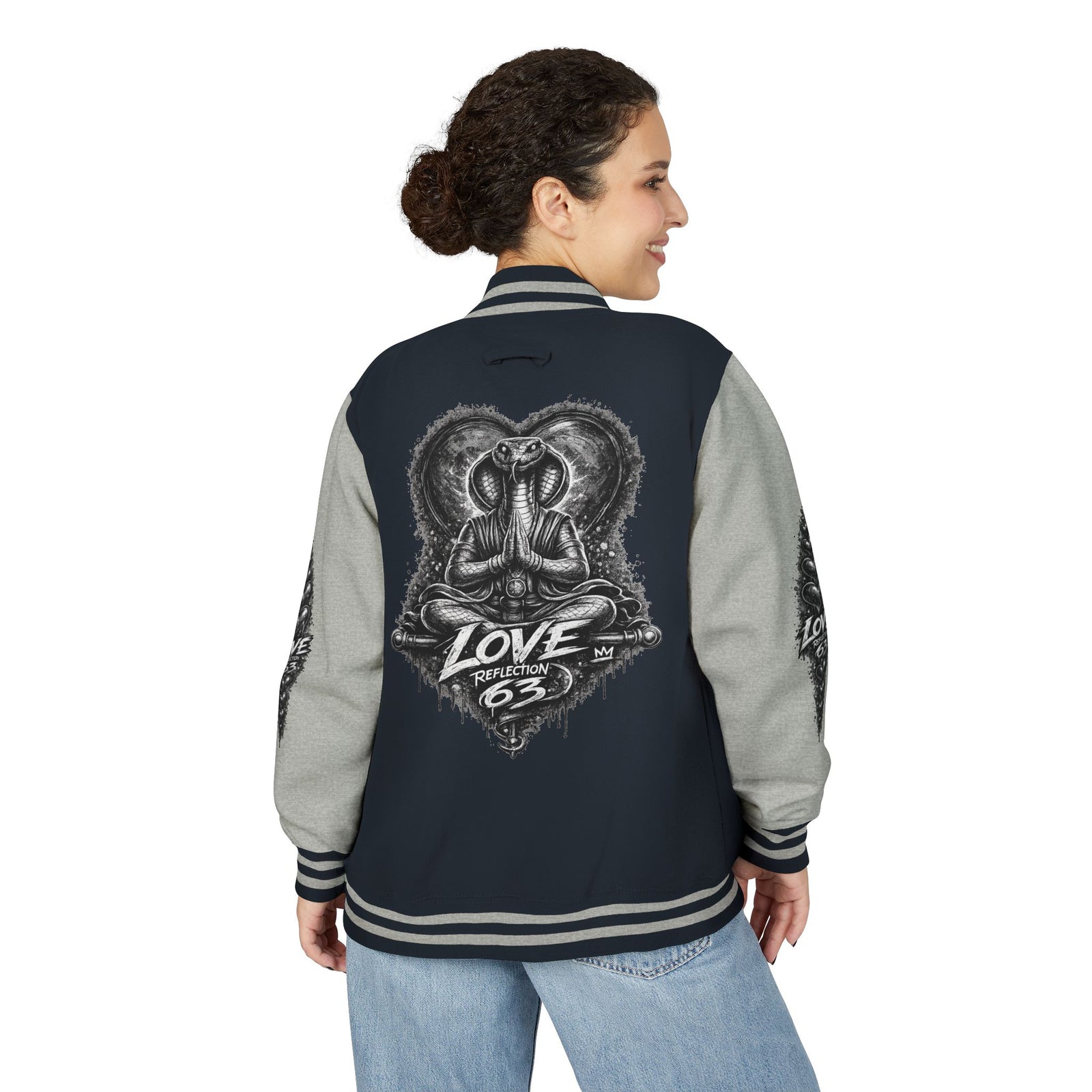 Letterman Jacket — Retro 'Love Reflection 63' Snake Heart Embroidered Design
