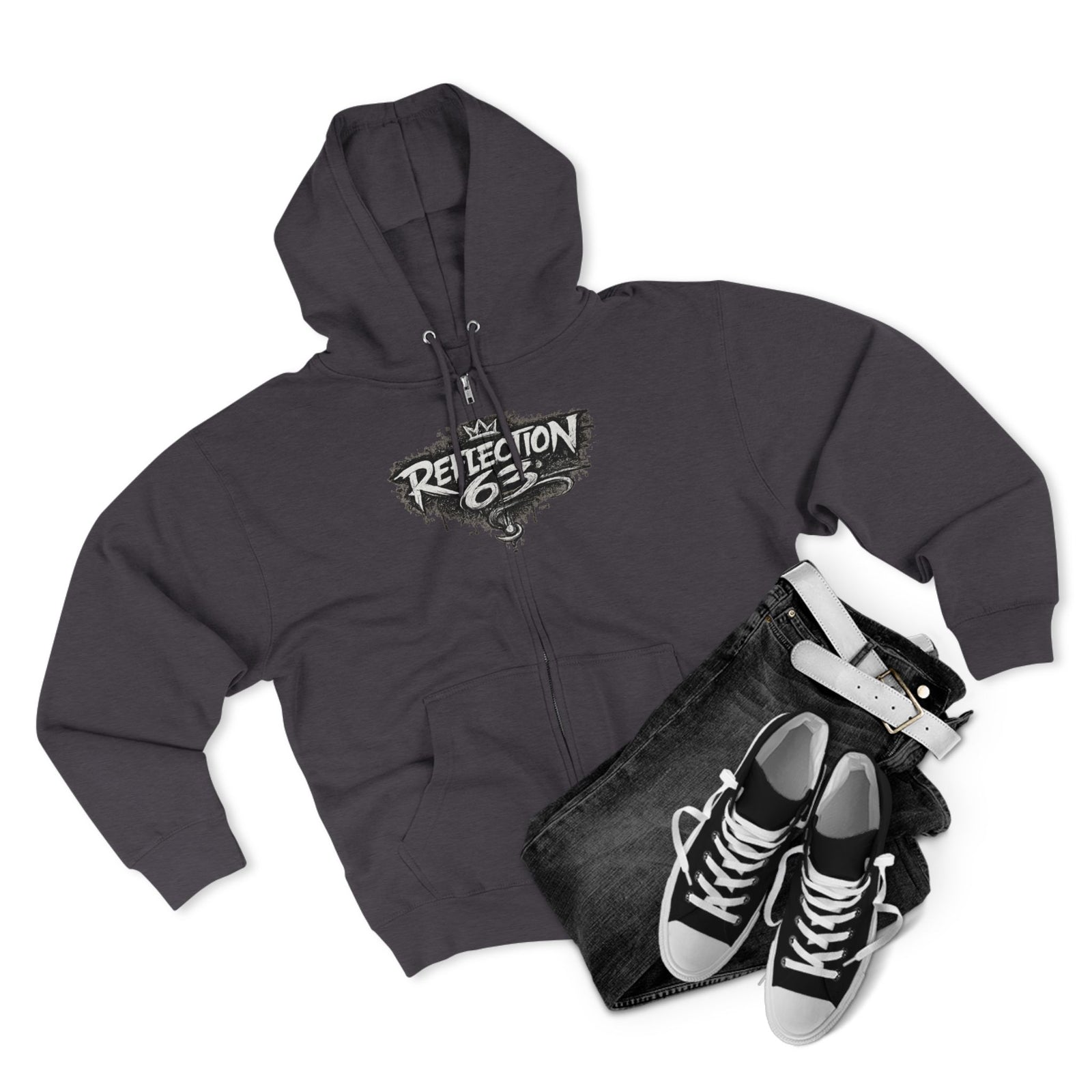 Reflection 63 Zip Hoodie — Vintage Crest Graphic Zip-Up Hoodie