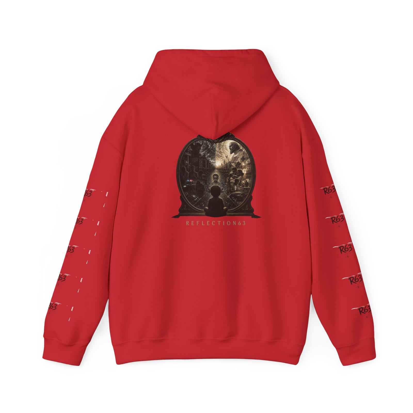 R63 Graphic Hoodie — Reflective Souls Back Print, Sleeve Logo Streetwear