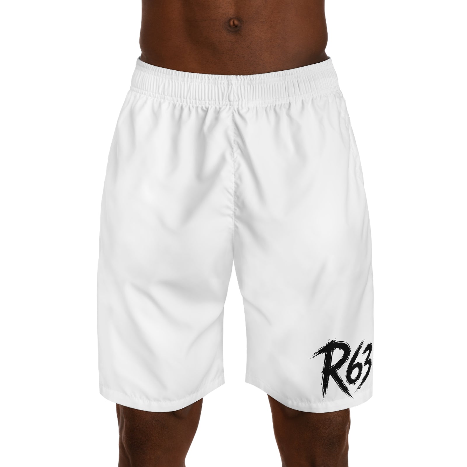 Men's Athletic Jogger Shorts – White with R63 Brush Logo