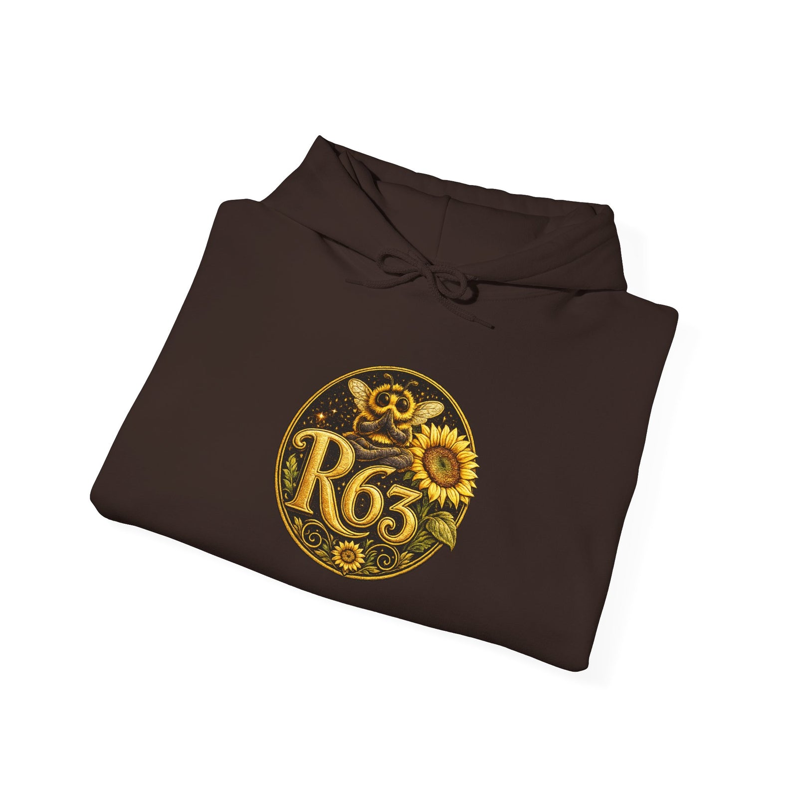 Sunflower Bee Hoodie — R63 Logo Graphic Hooded Sweatshirt