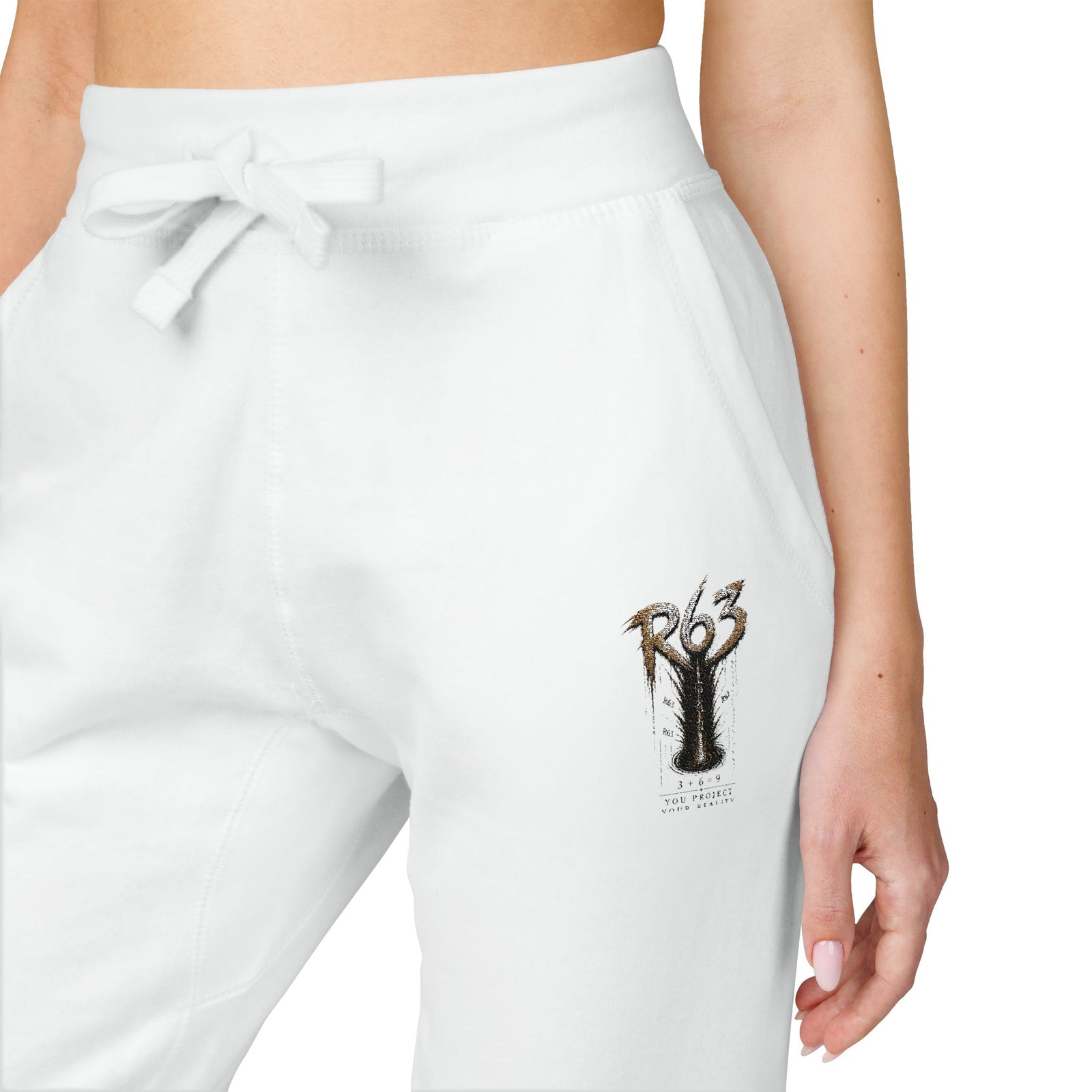 Embroidered Deer Fleece Sweatpants — Cozy White Joggers with Woodland Stag Embroidery