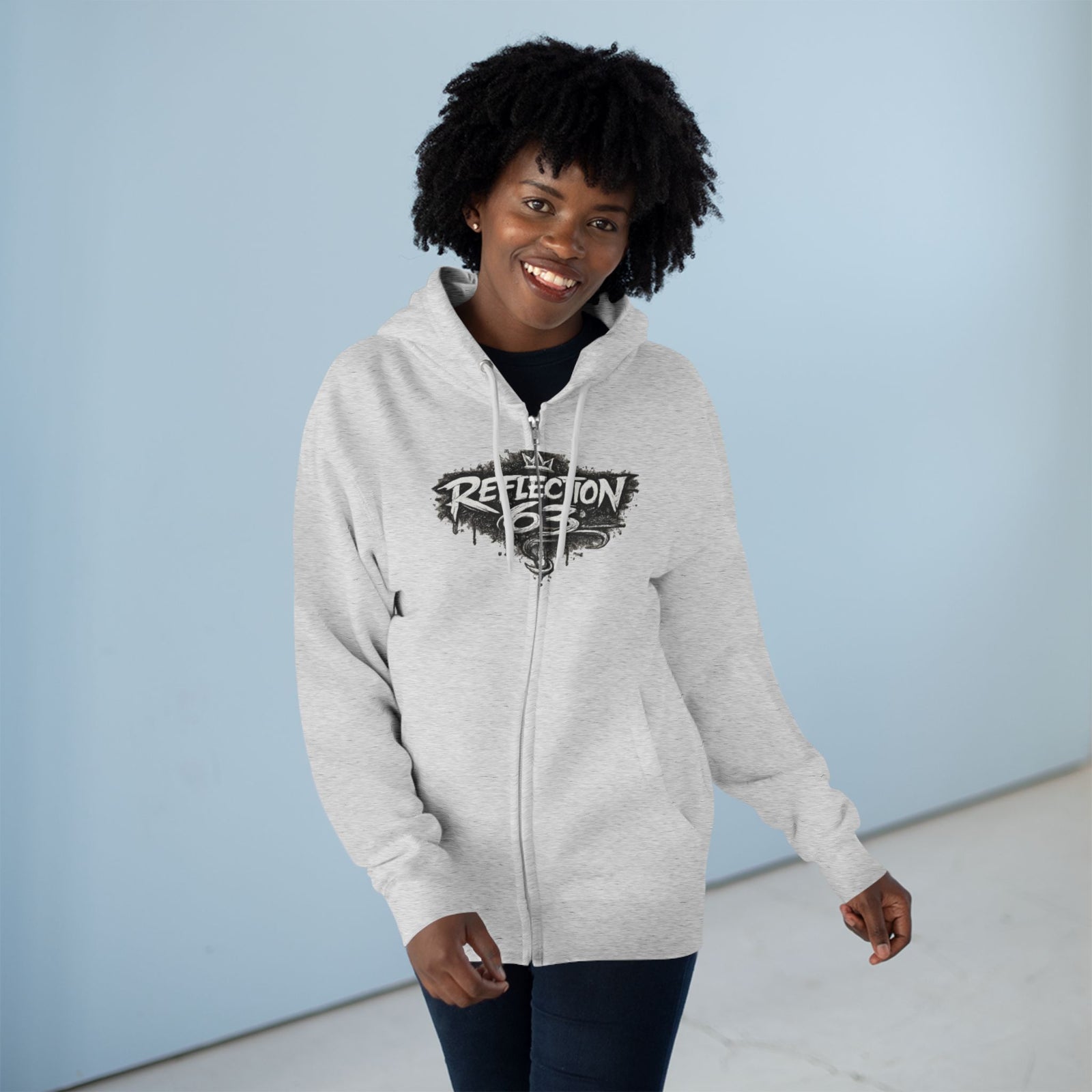 Reflection 63 Zip Hoodie — Vintage Crest Graphic Zip-Up Hoodie