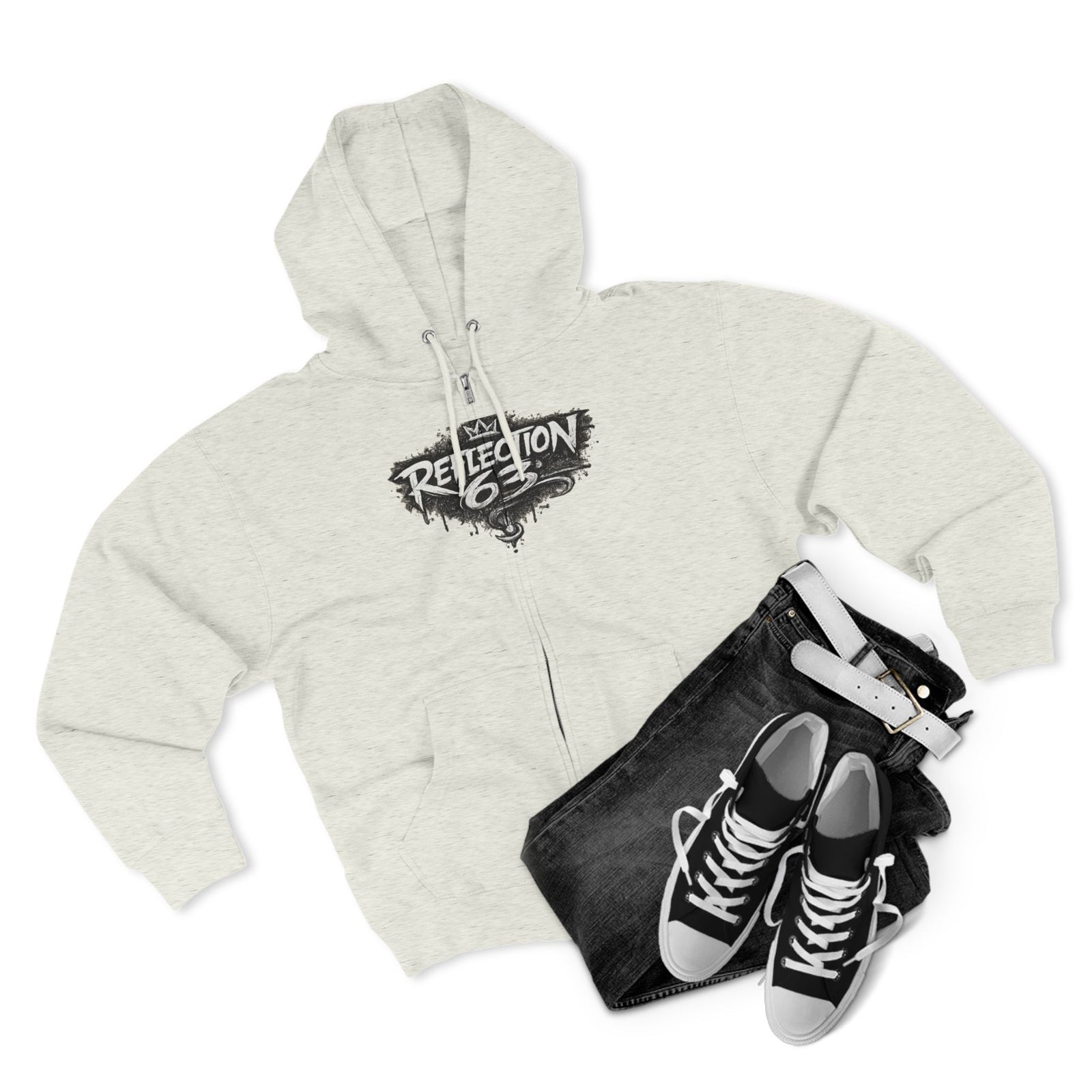 Reflection 63 Zip Hoodie — Vintage Crest Graphic Zip-Up Hoodie
