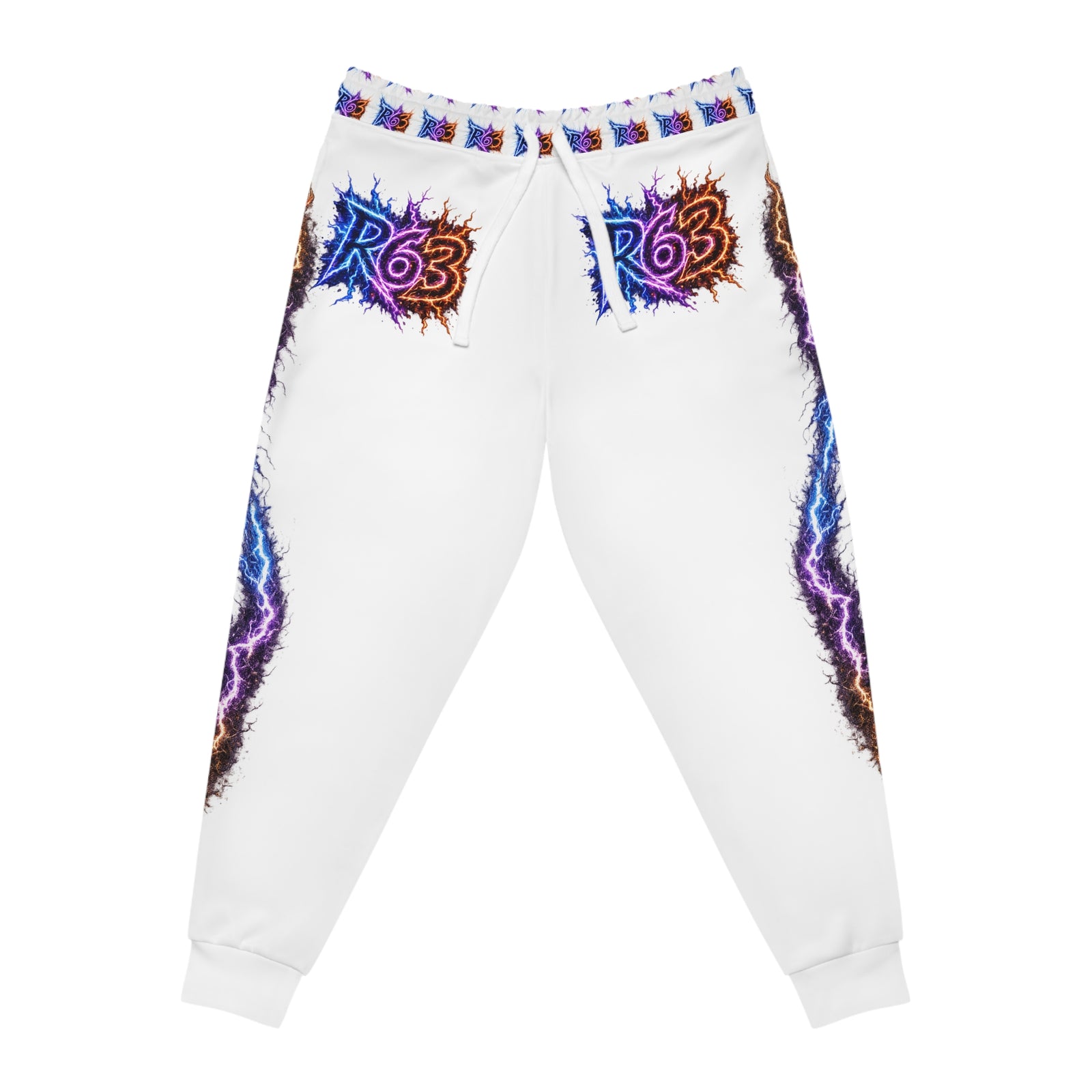 R63 Lightning Graphic Joggers — White All-Over Print Athletic Pants
